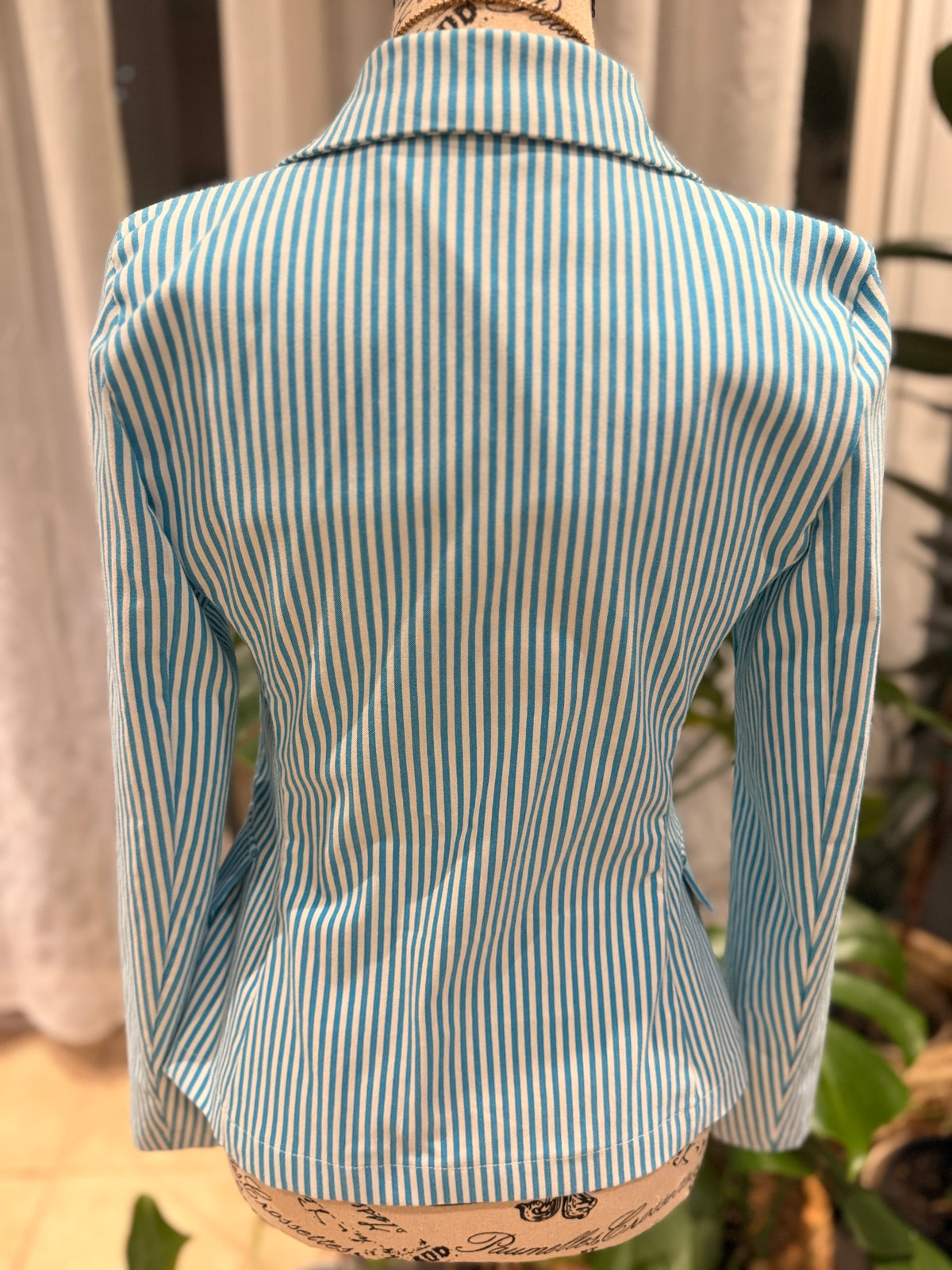 Rinascimento Made in Italy Turquoise Striped Double-Breasted Blazer – Size S