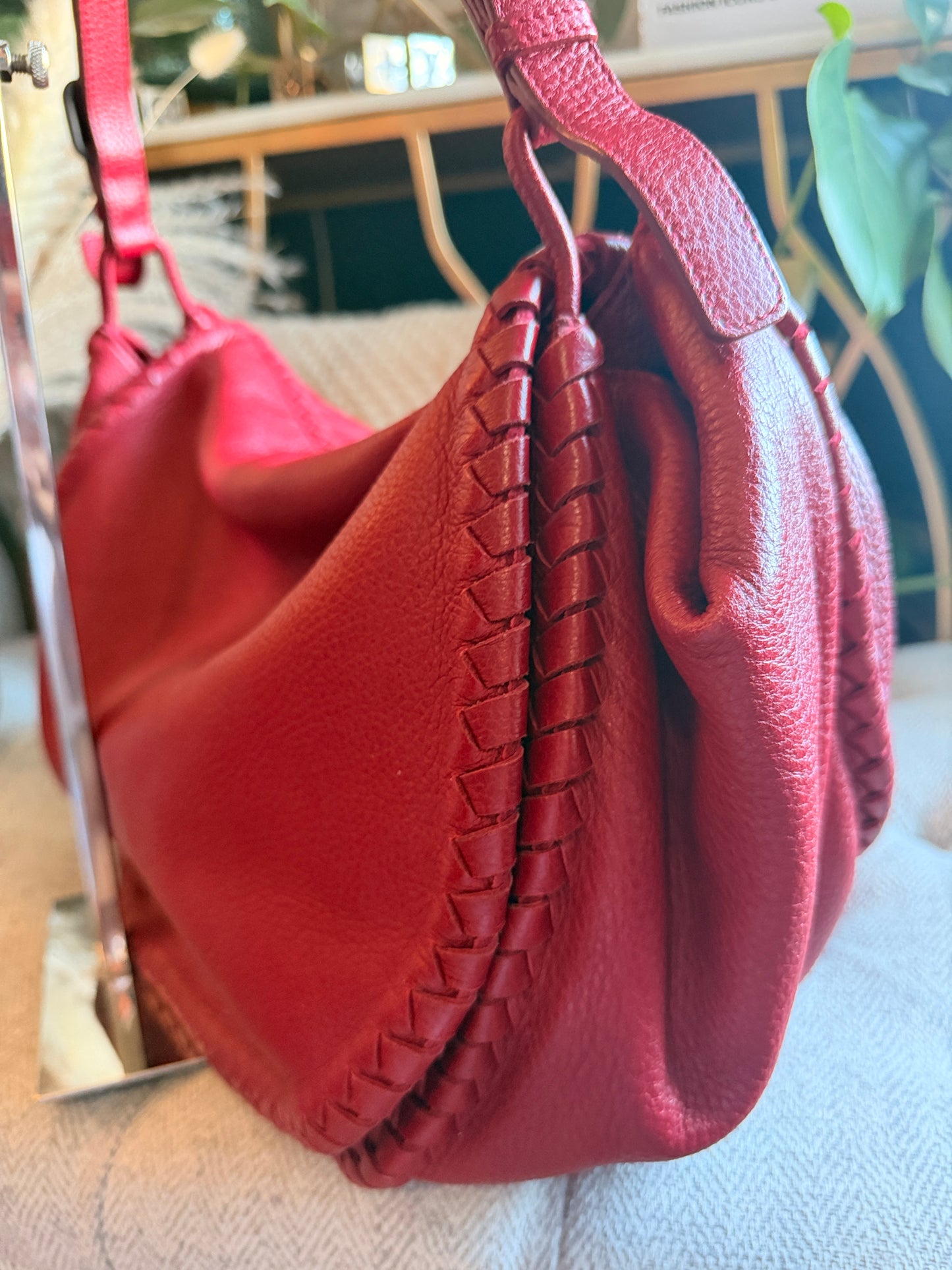 Bottega Veneta Red Cervo Leather Flap Bag