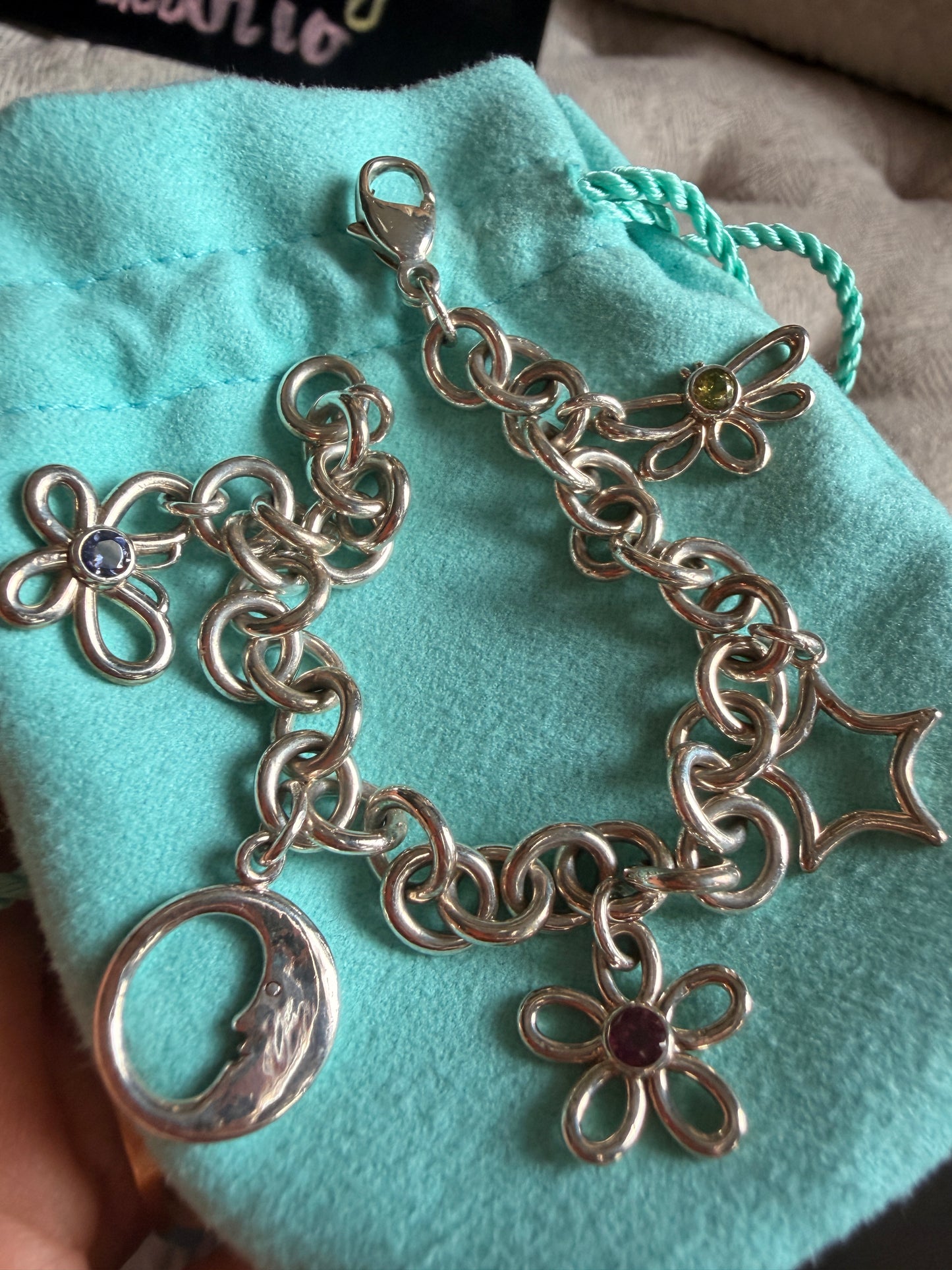 Tiffany & Co RARE Silver 925 Gemstone Nature Flower Moon Butterfly Bracelet