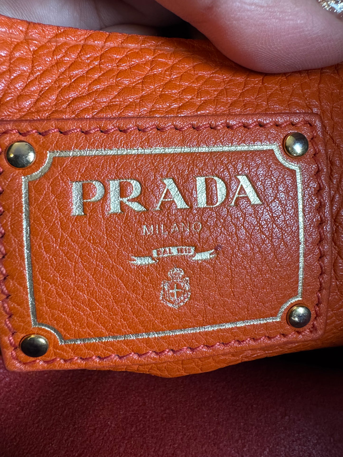 Prada Pebbled Leather Orange Tote