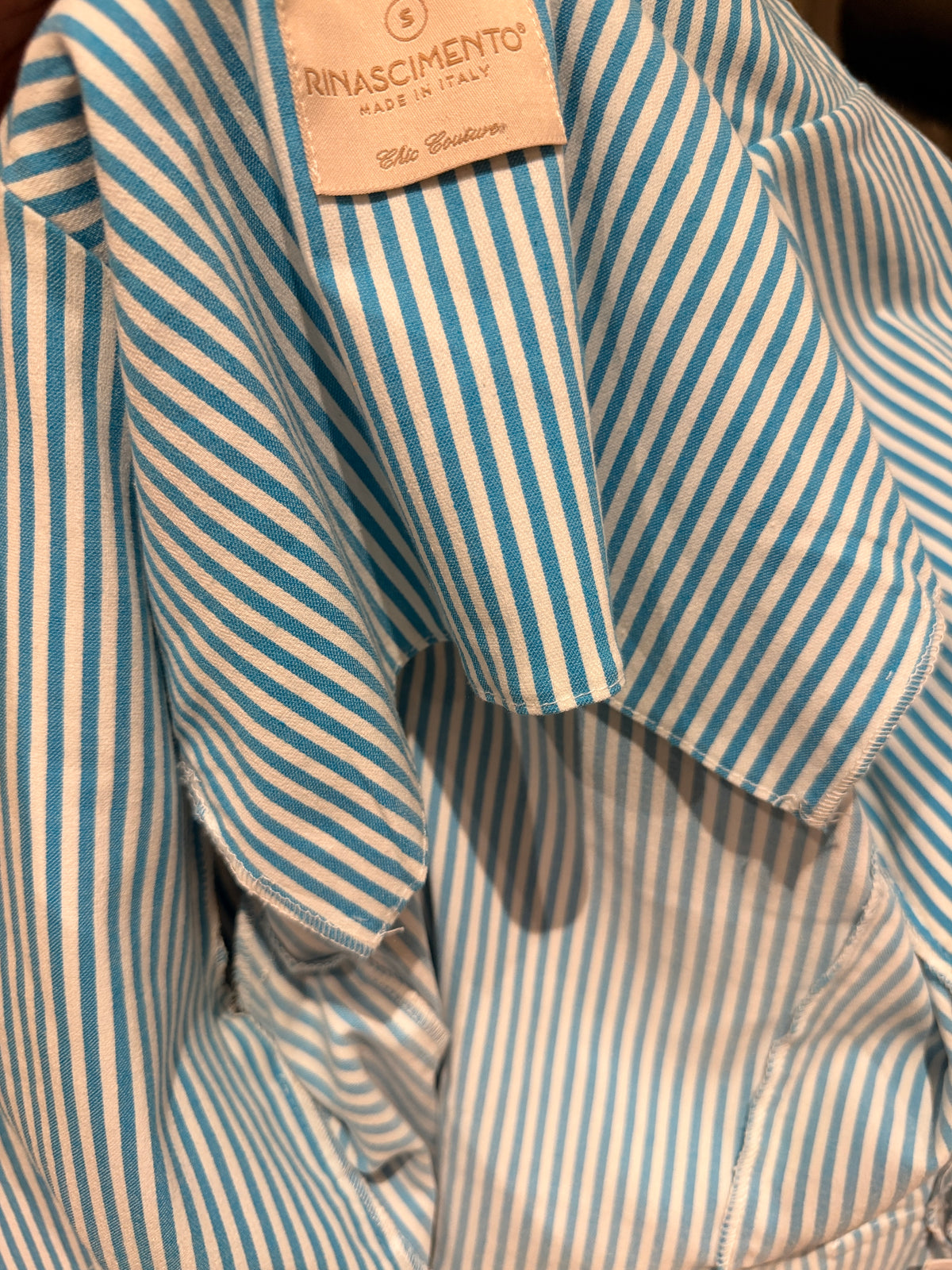 Rinascimento Made in Italy Turquoise Striped Double-Breasted Blazer – Size S