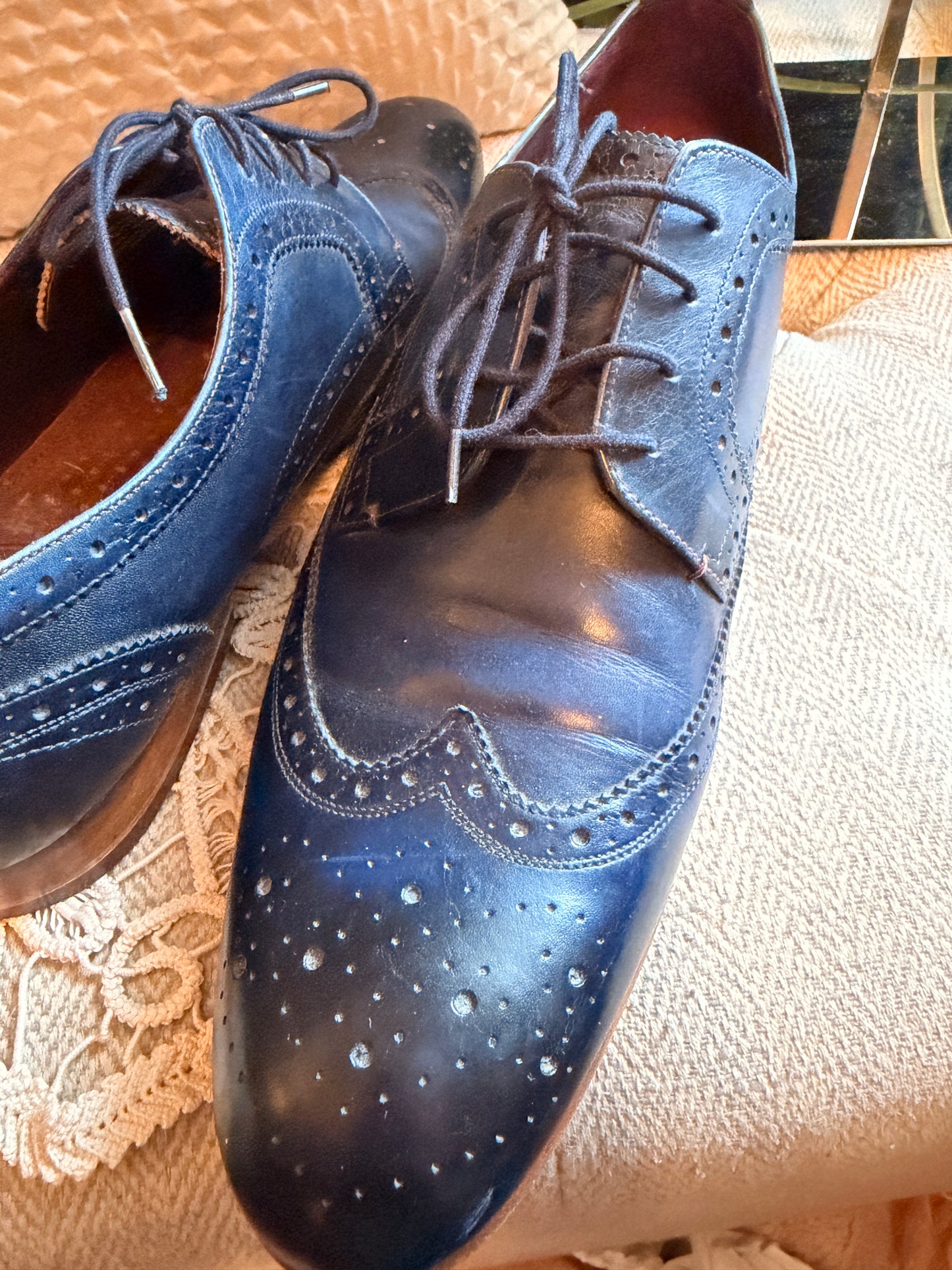 Ted Baker Gryene Men’s Navy Blue Leather Brogue Wingtip Derby Shoes EU 45 US 12