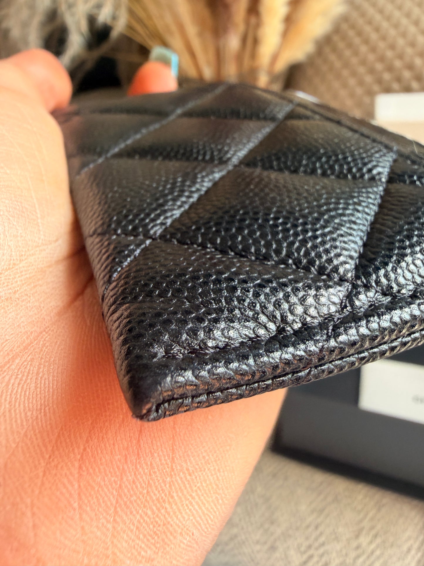 NEW 23S CHANEL Caviar Crystals Card Holder Black BIG Gold CC STRASS Wallet