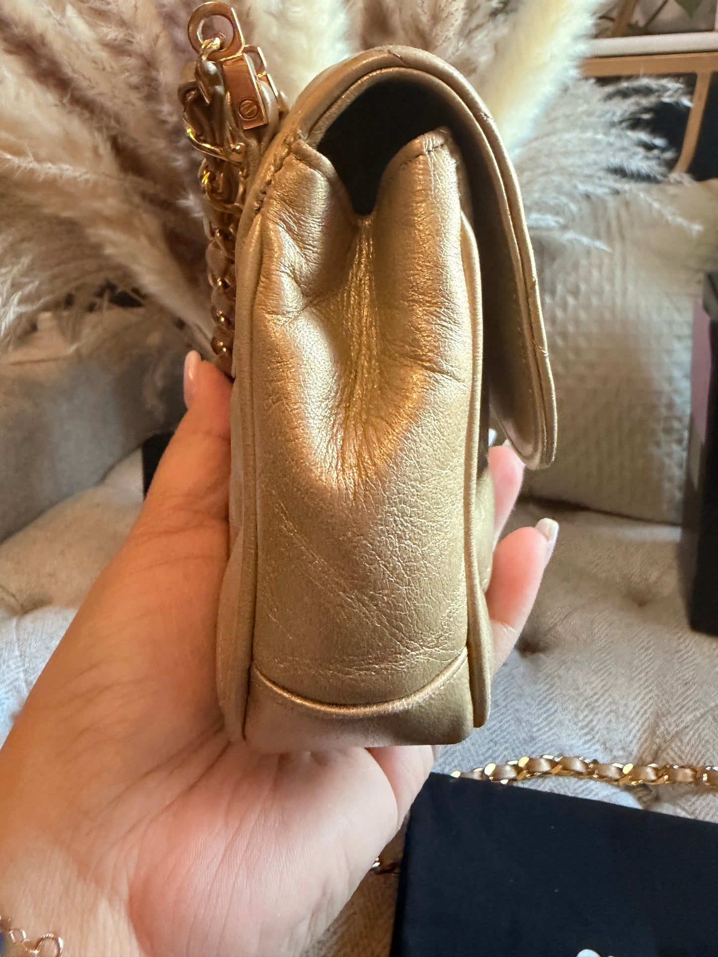 Chanel Metallic Lambskin Quilted Mini Flap in Gold