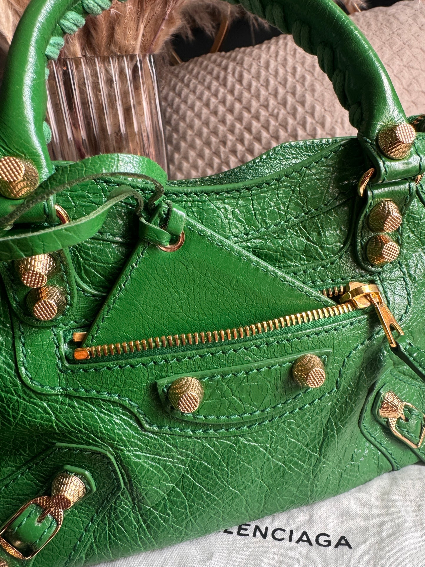 Balenciaga Mini City in Green with Gold Hardware