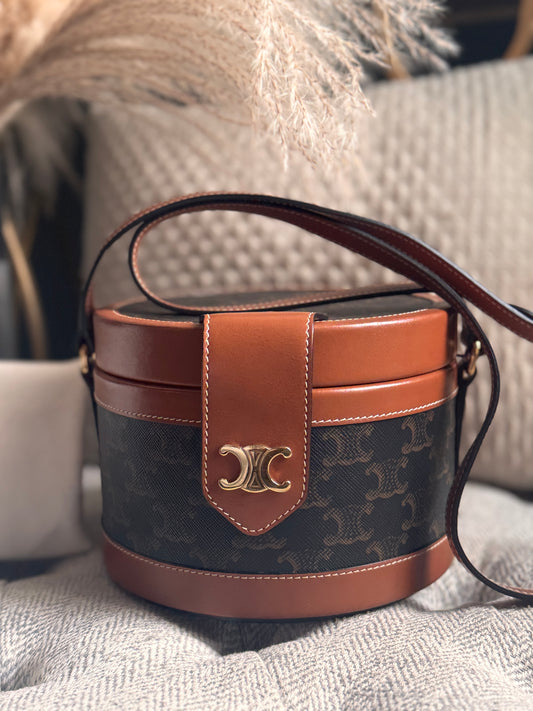 Celine Calfskin Triomphe Canvas Medium Tambour Bag