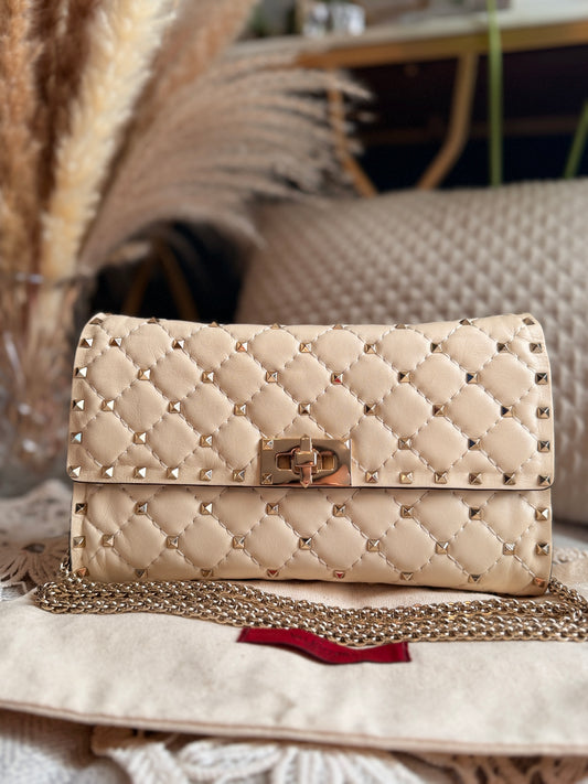 Valentino Rockstud Spike Leather Crossbody Clutch Bag