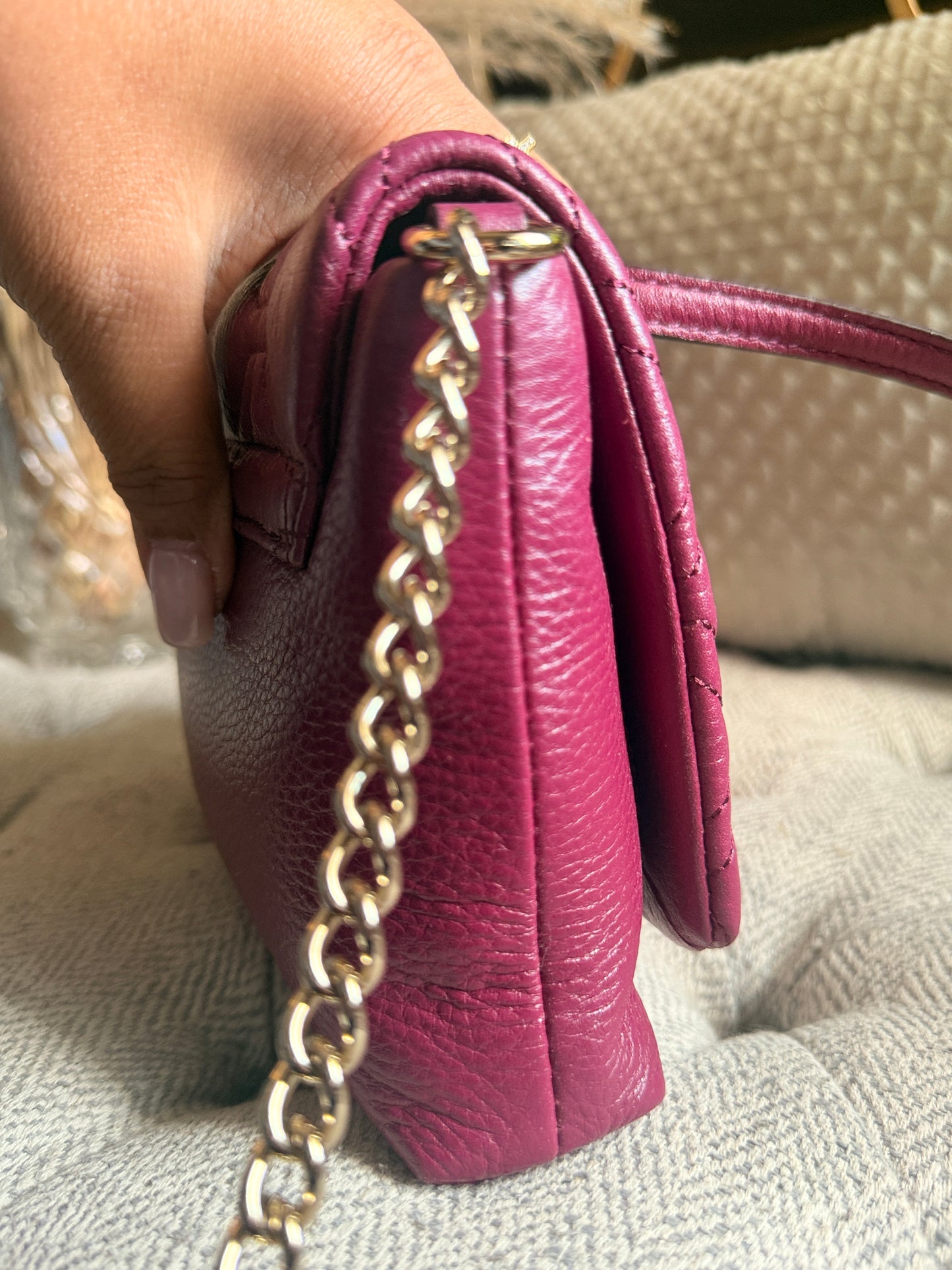 Kate Spade Quilted Leather Crossbody in Plum with Gold Hardware