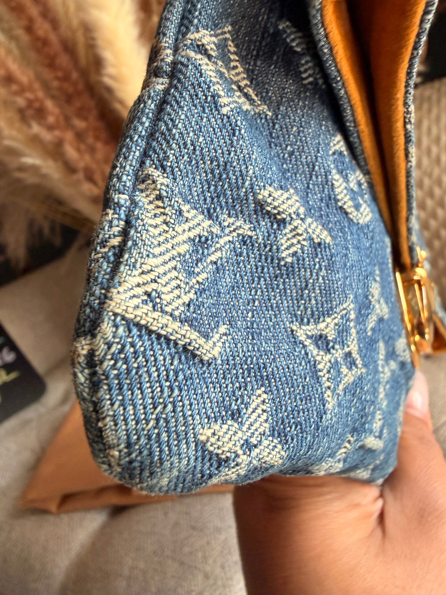Louis Vuitton Blue Monogram Denim Pochette Plat clutch