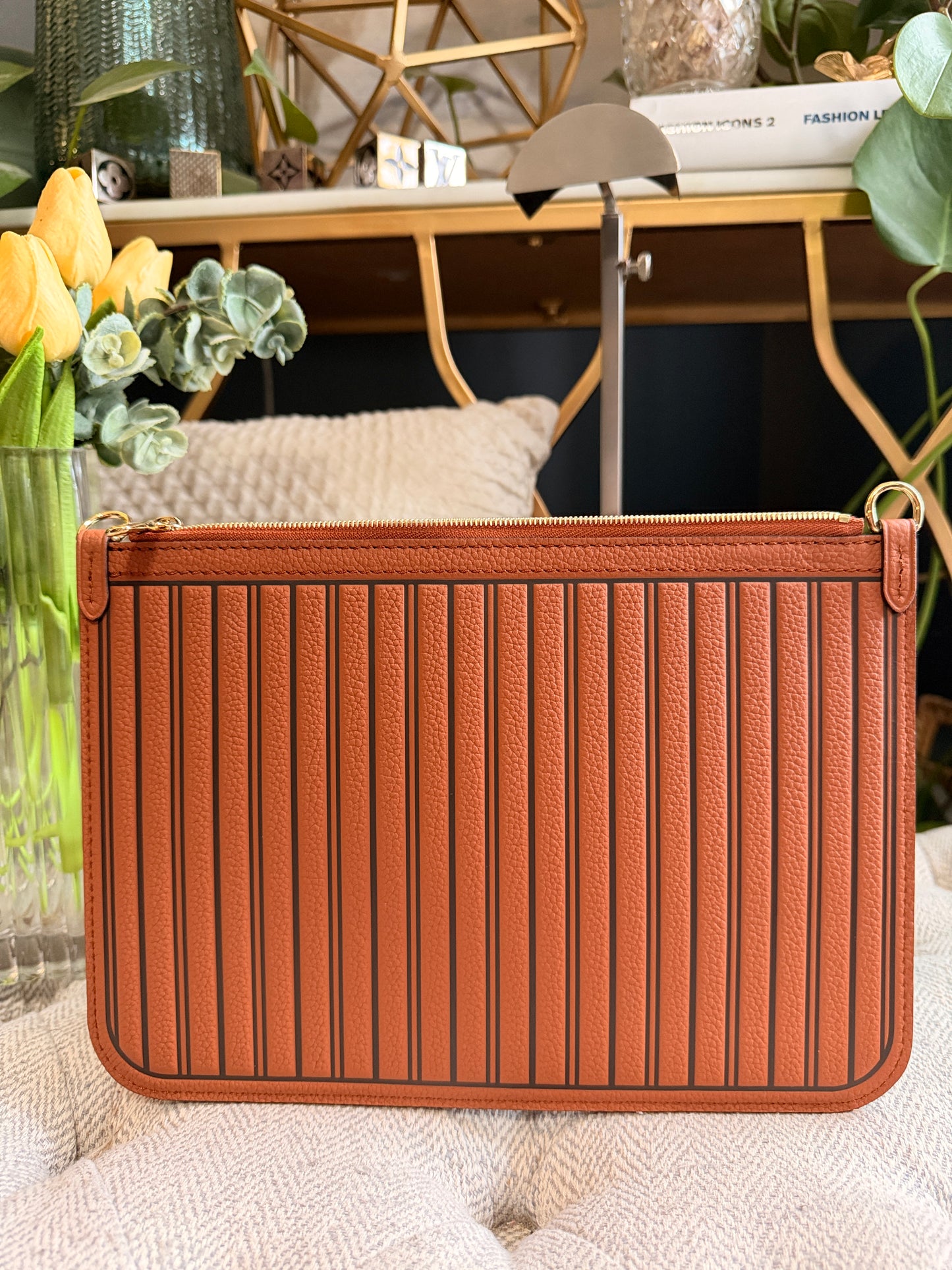 Louis Vuitton Calfskin Inside-Out Neverfull Pouch in Tan