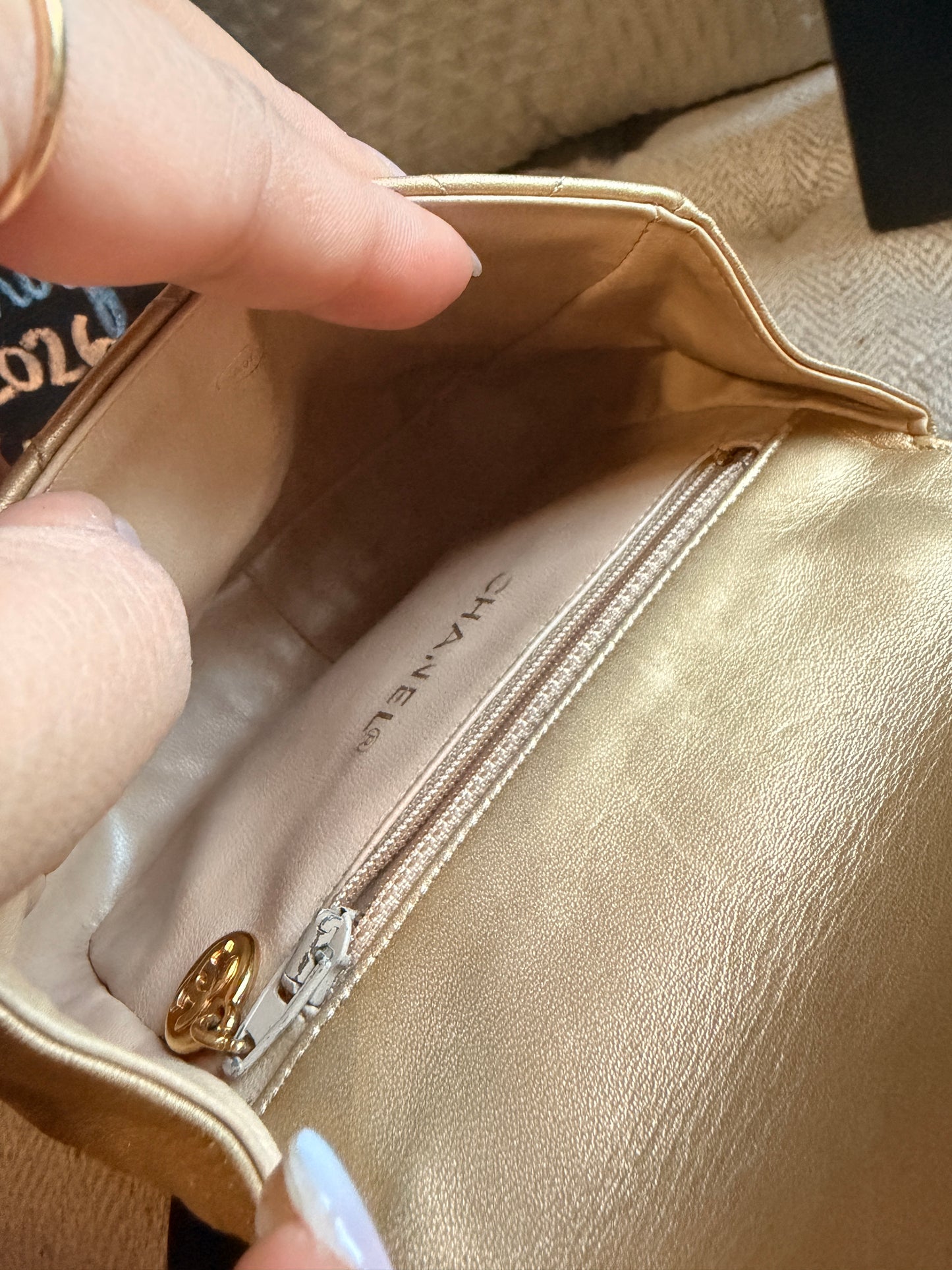 Chanel Metallic Lambskin Quilted Mini Flap in Gold