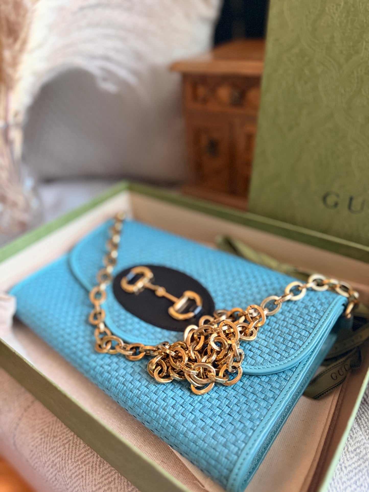 Gucci 1955 Horsebit Raffia Bag-NEW in Box