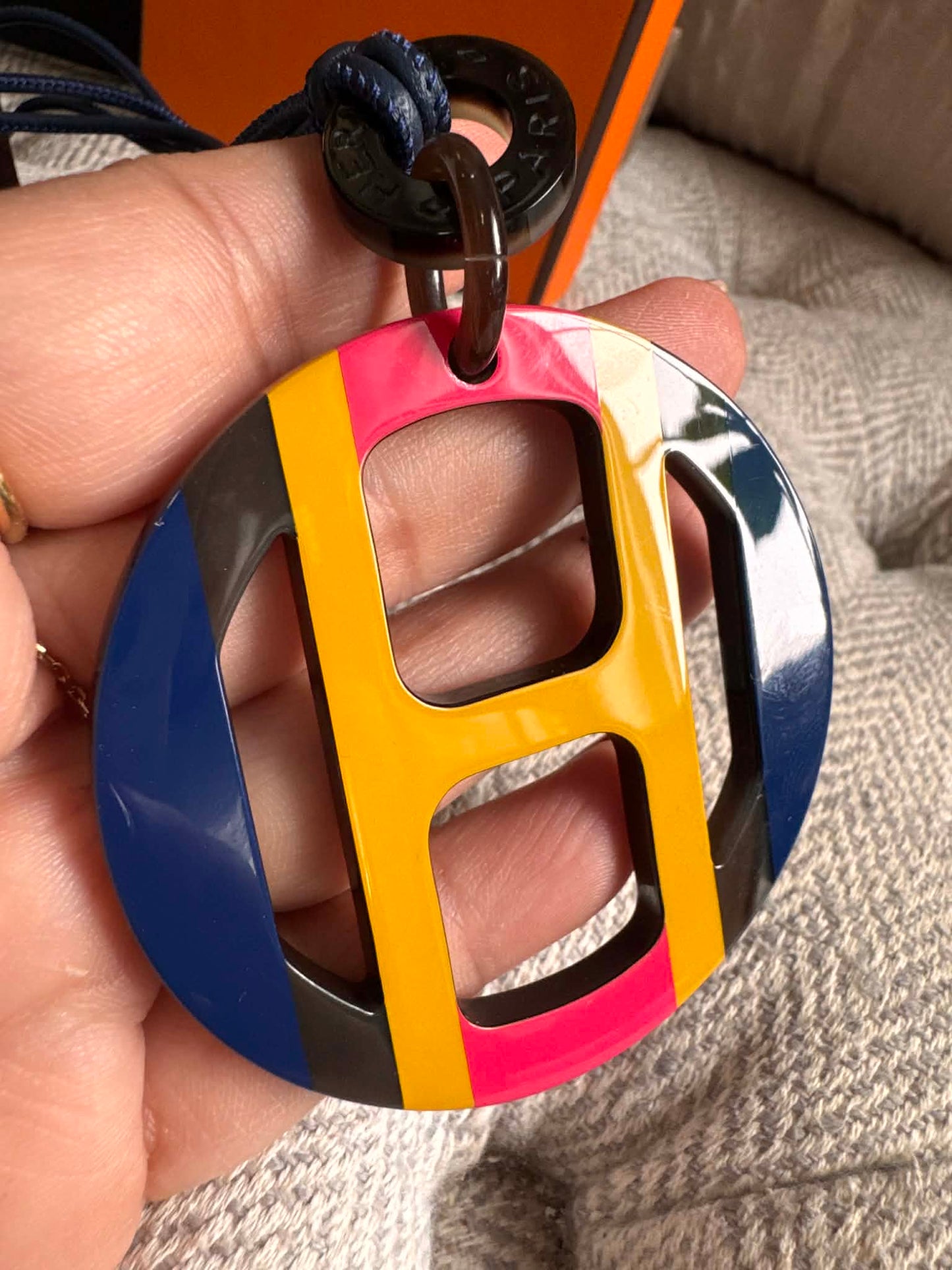 Hermès H Equipe Multiple colors Yellow Navy blue Necklace