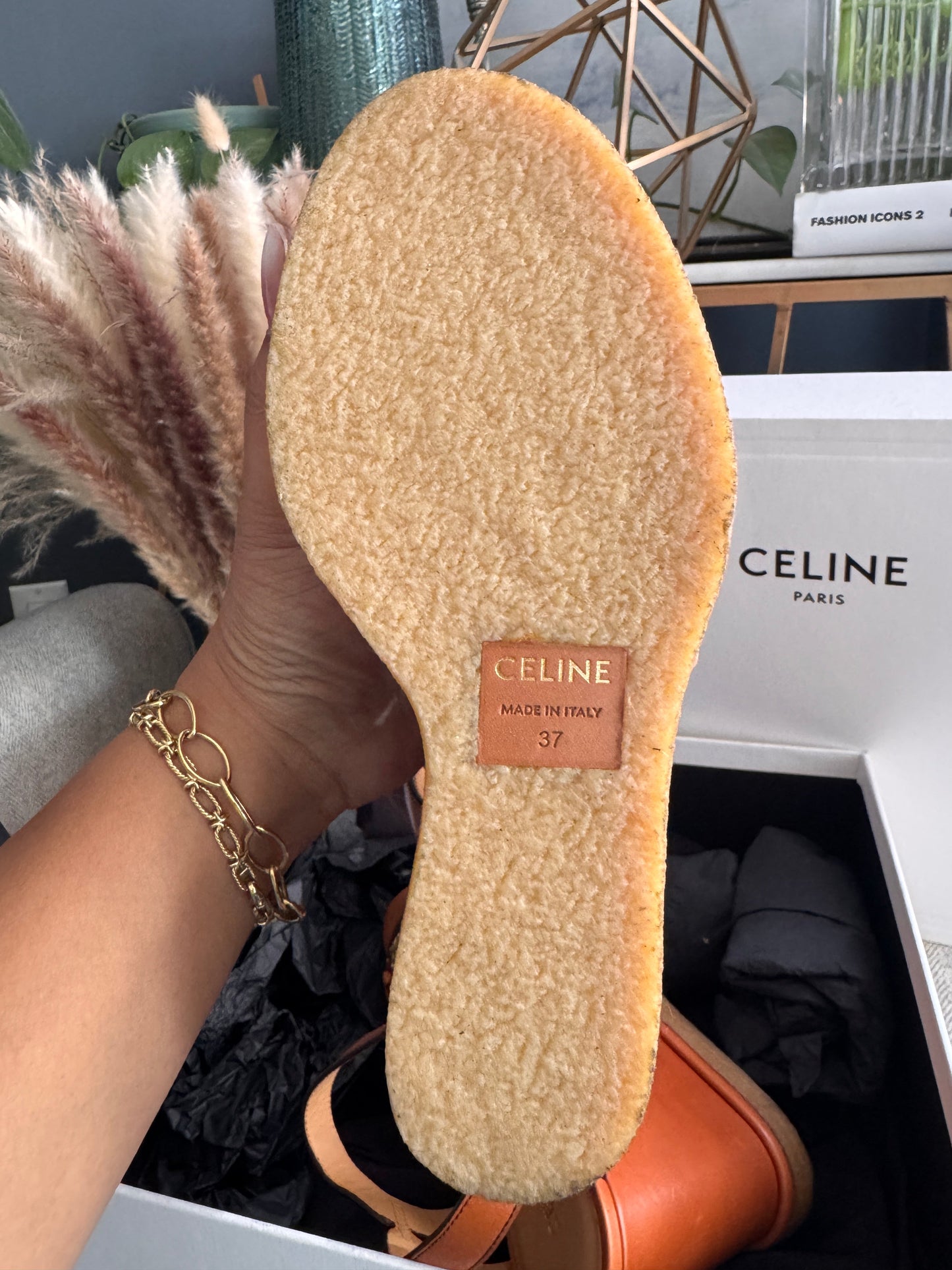 CELINE Triomphe Platform Leather Wedge Sandals