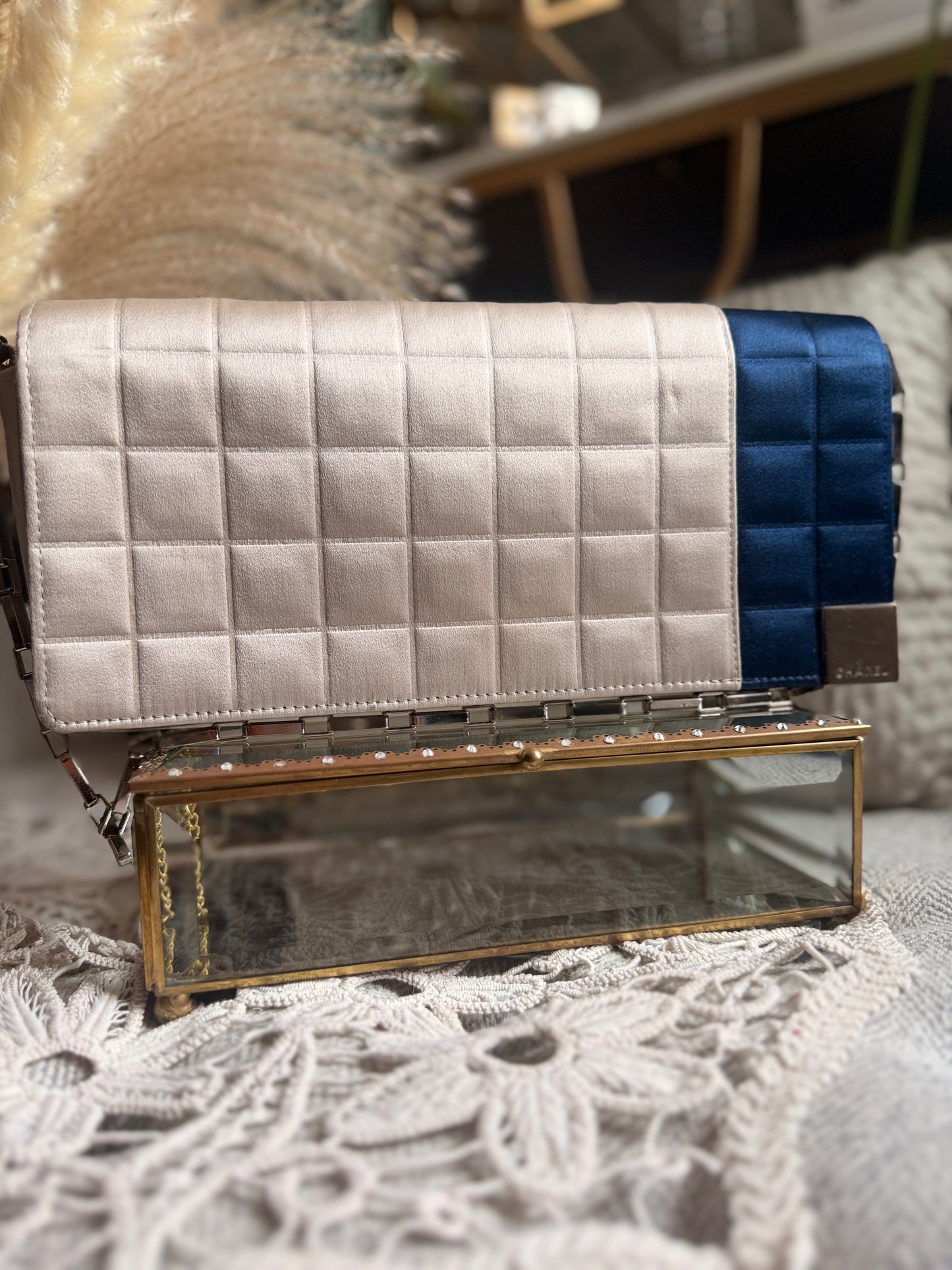CHANEL Satin Chocolate Bar in Cream and Navy