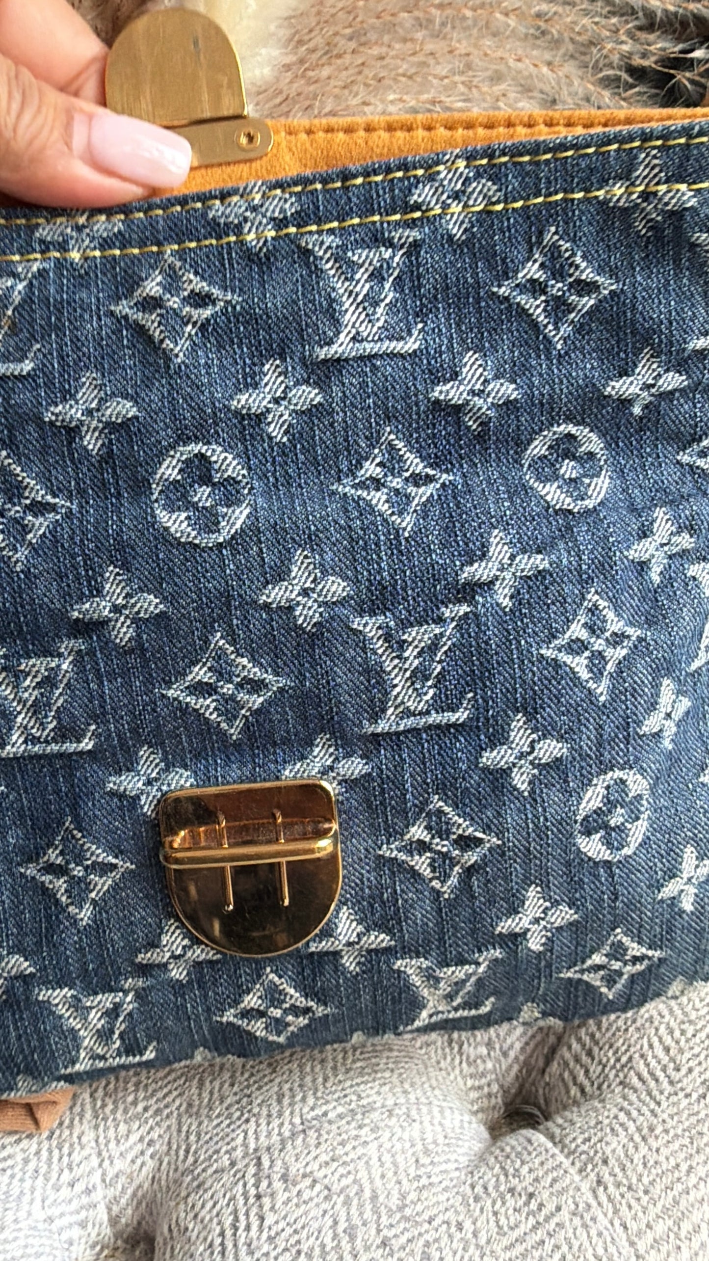 Louis Vuitton Blue Monogram Denim Pochette Plat clutch