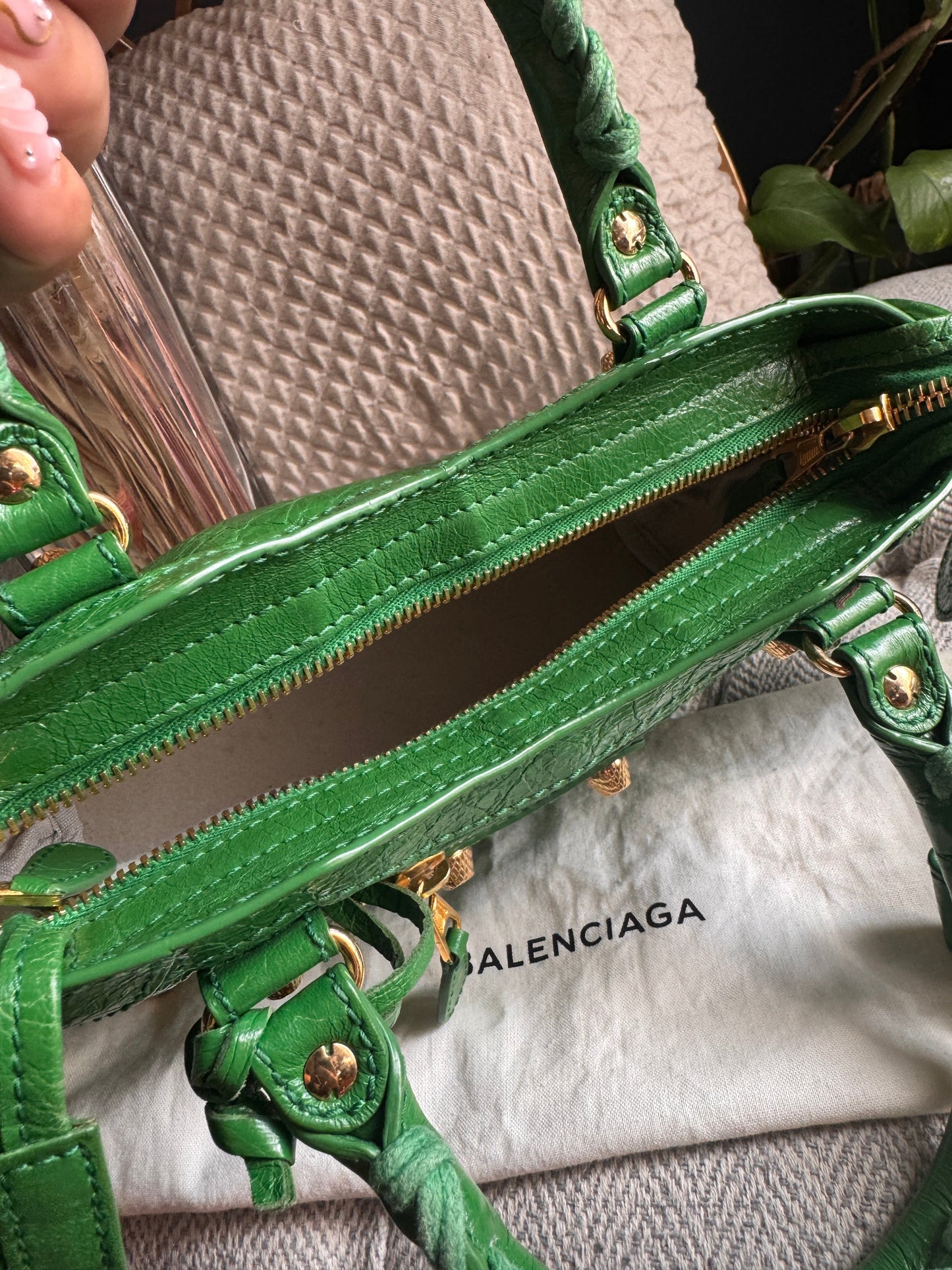 Balenciaga Mini City in Green with Gold Hardware
