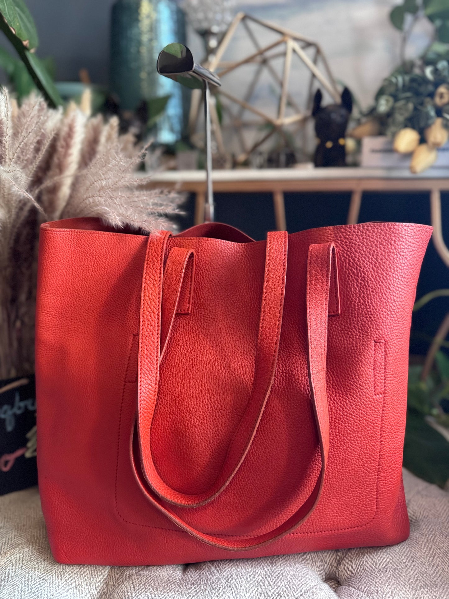 Prada Pebbled Leather Orange Tote