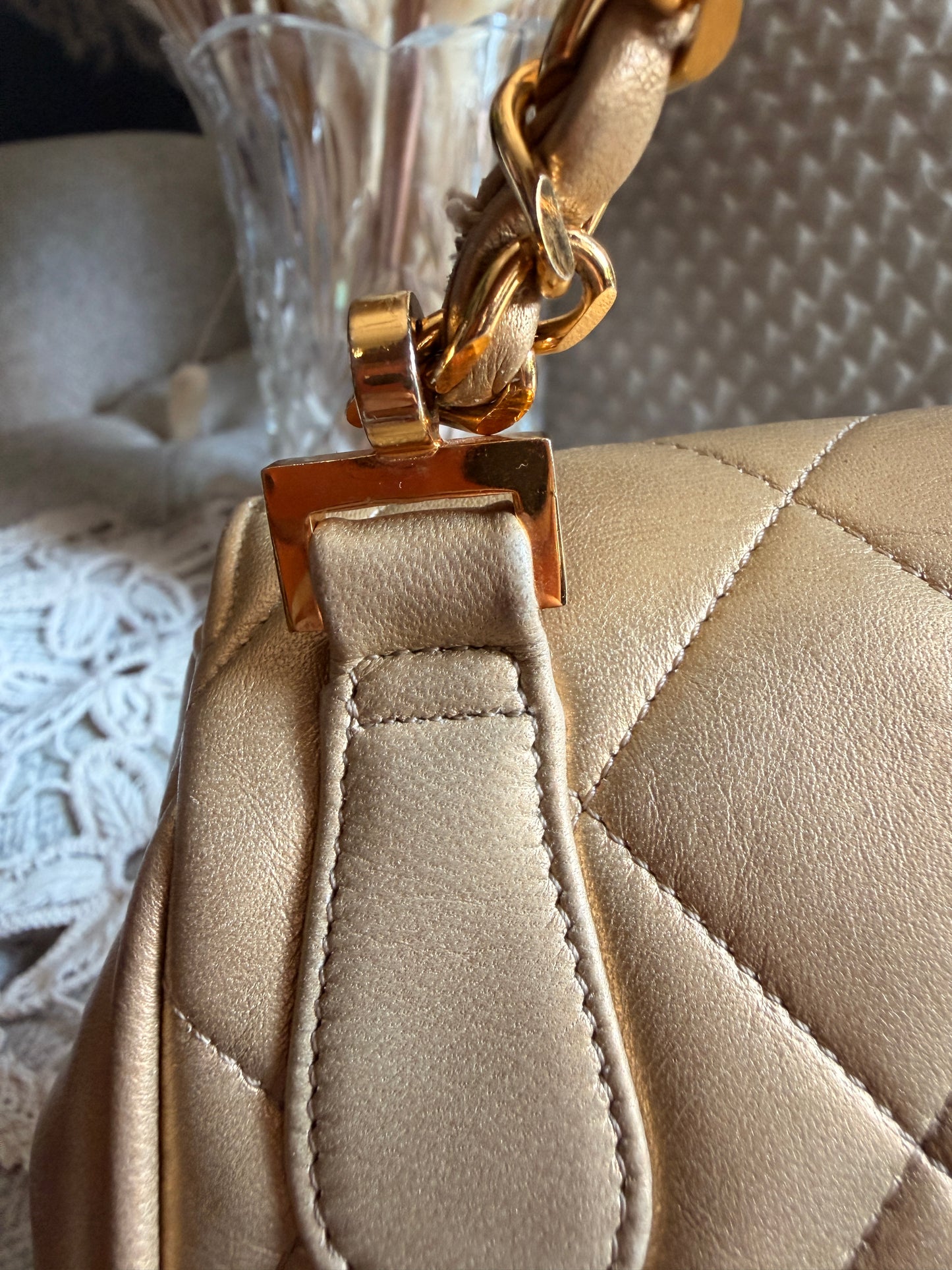 CHANEL Metallic Lambskin Quilted Mini Flap