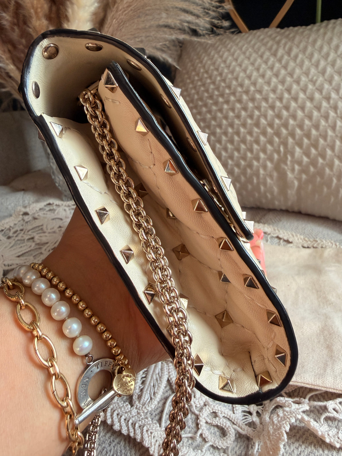 Valentino Rockstud Spike Leather Crossbody Clutch Bag