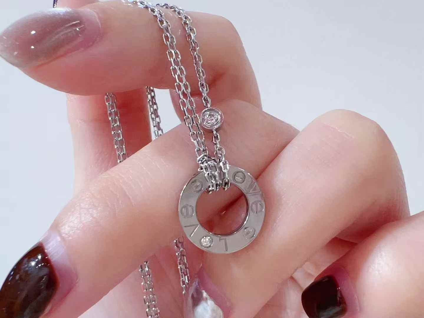 For PRE-ORDER ONLY-Cartier Love Pendant with two diamonds on a double chain