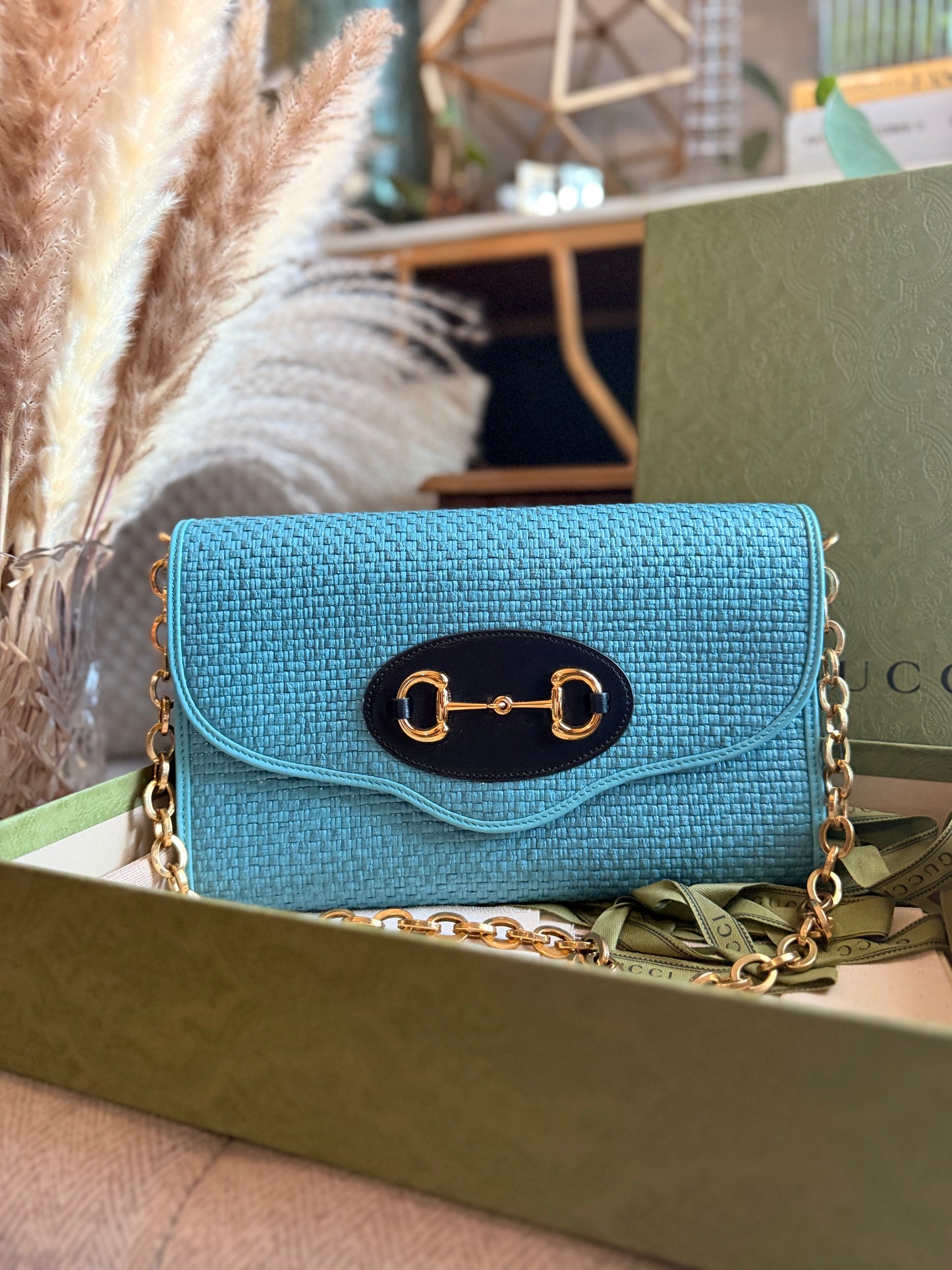 Gucci 1955 Horsebit Raffia Bag-NEW in Box