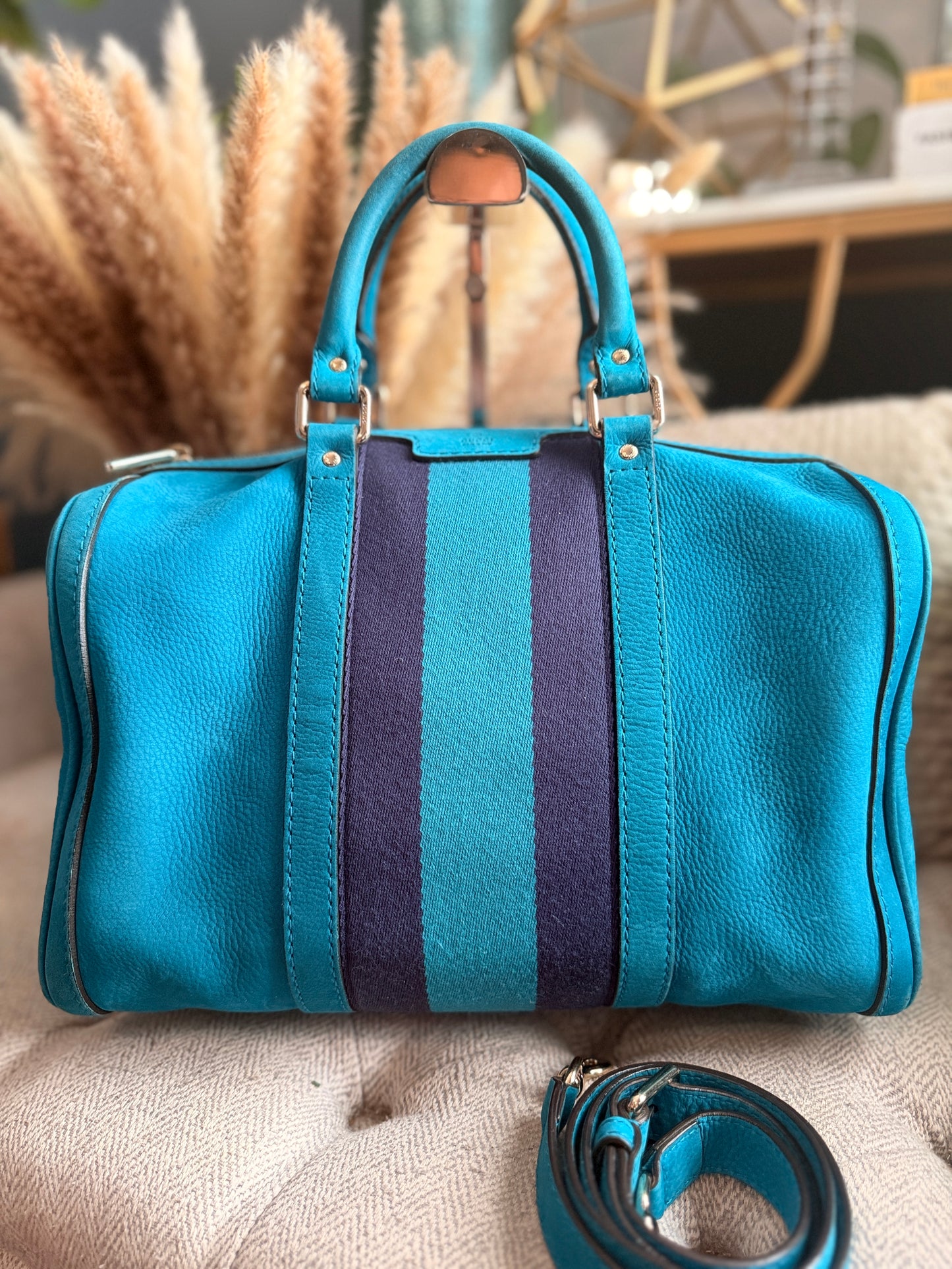 Gucci Nubuck Boston Bag with Adjustable Crossbody Strap