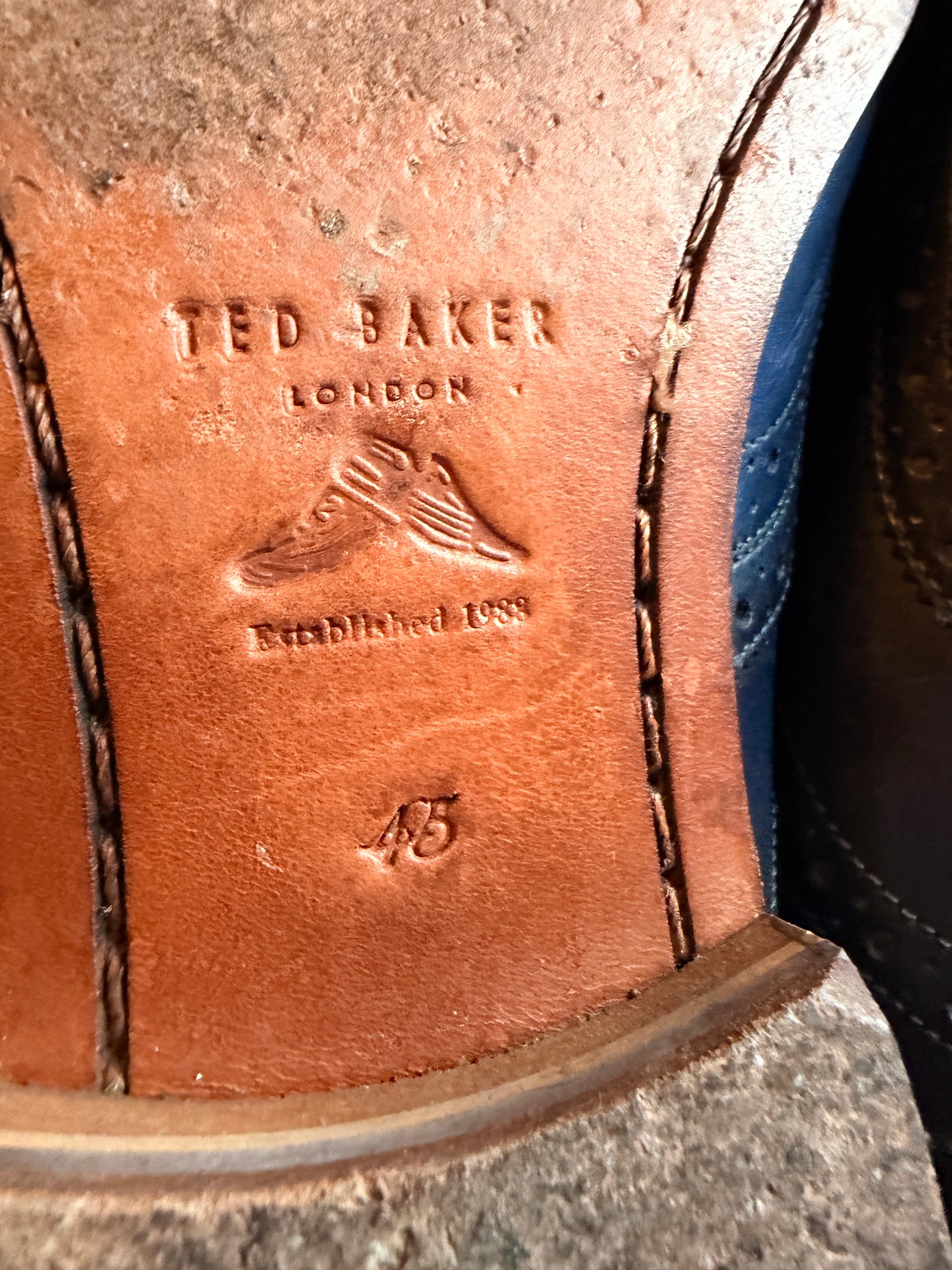 Ted Baker Gryene Men’s Navy Blue Leather Brogue Wingtip Derby Shoes EU 45 US 12