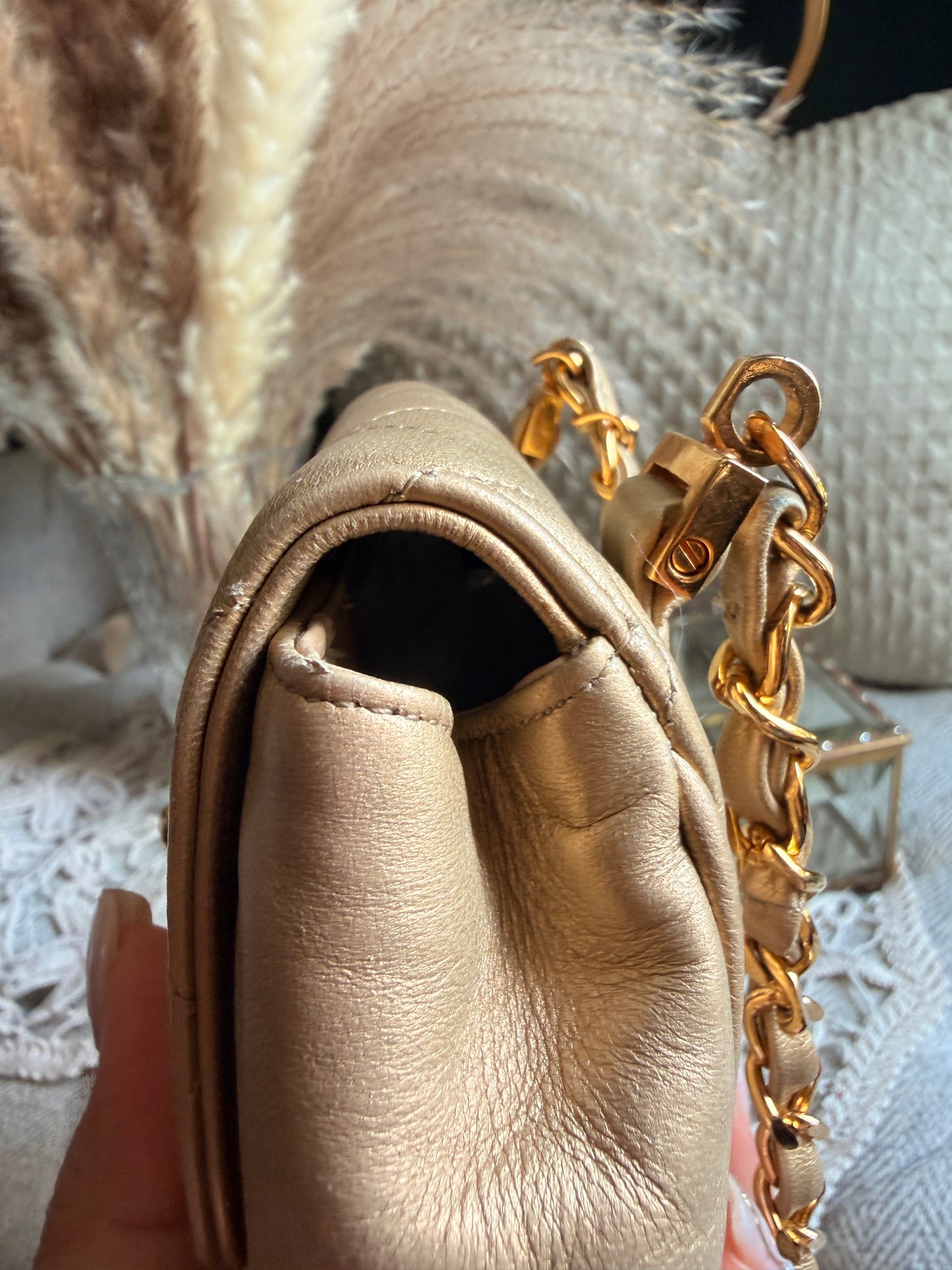 CHANEL Metallic Lambskin Quilted Mini Flap