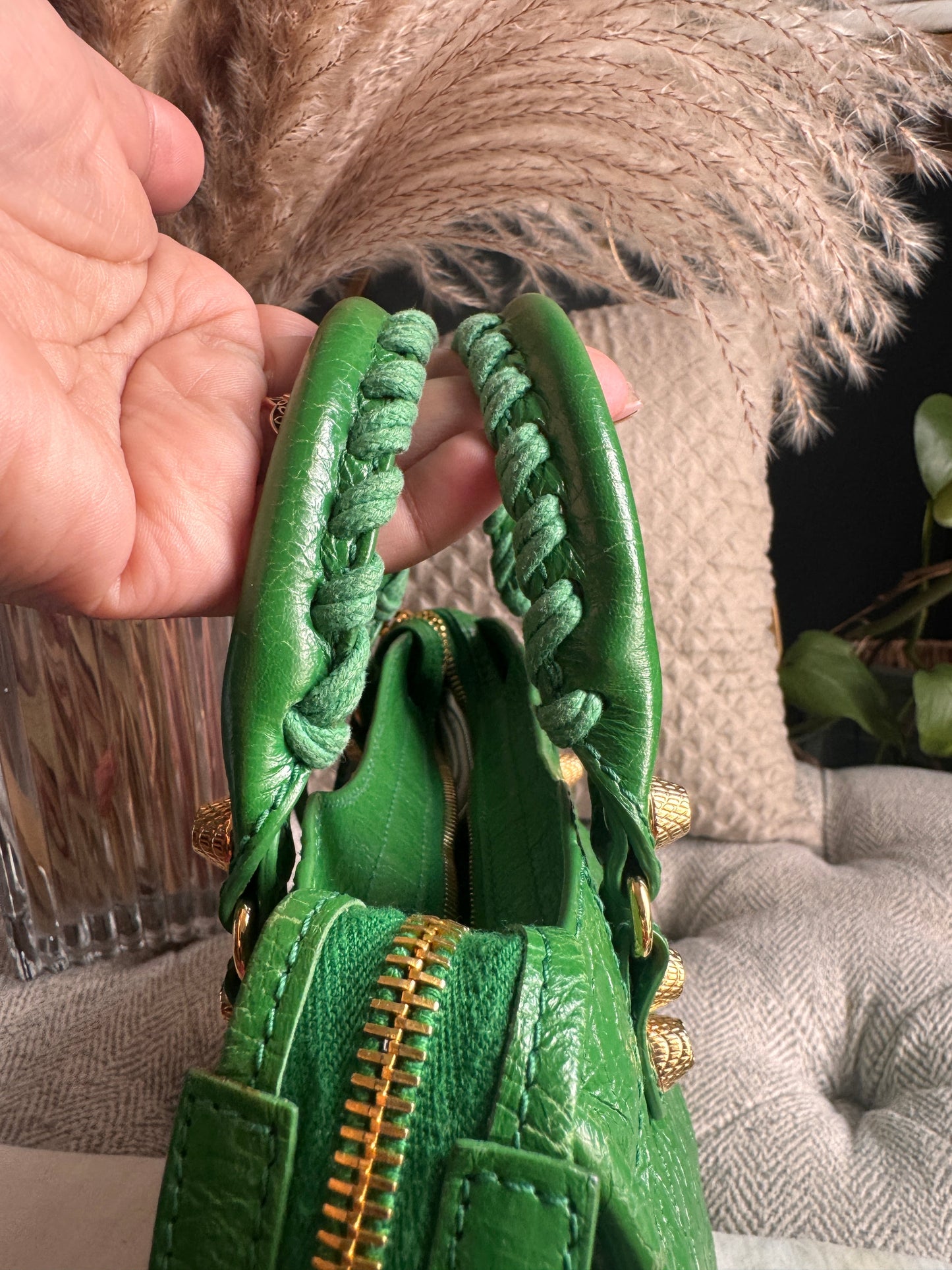 Balenciaga Mini City in Green with Gold Hardware