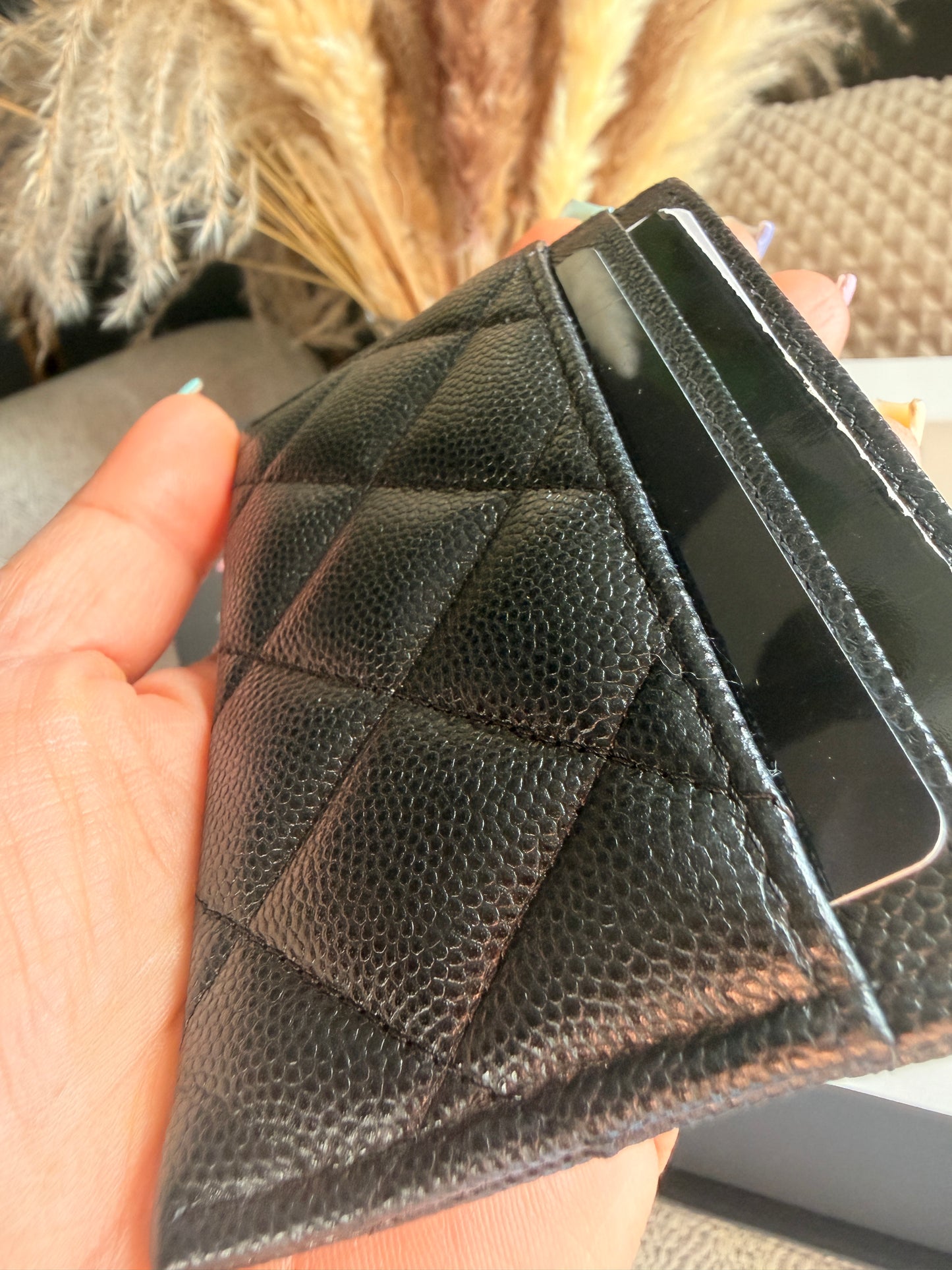 NEW 23S CHANEL Caviar Crystals Card Holder Black BIG Gold CC STRASS Wallet