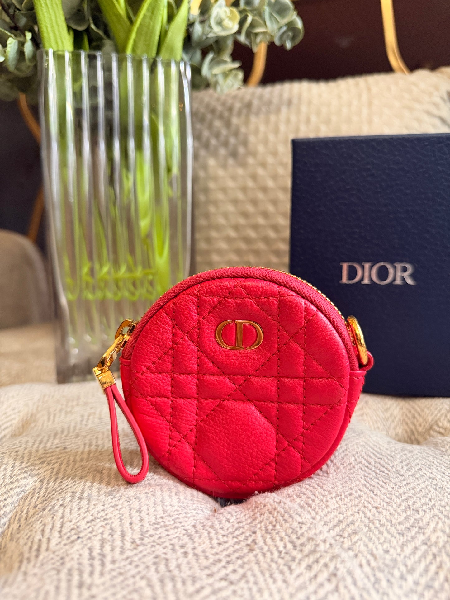 CHRISTIAN DIOR
Red Cannage Quilted Leather Mini Caro Coin Purse