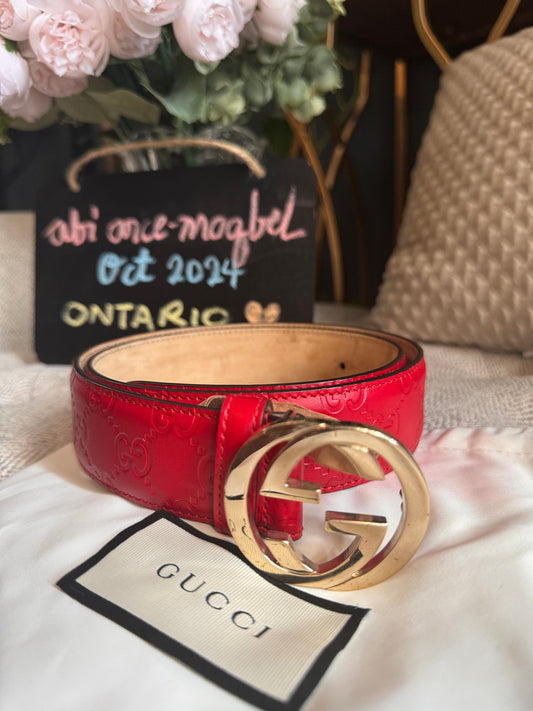 Gucci Interlocking Guccissima Belt-Red GHW