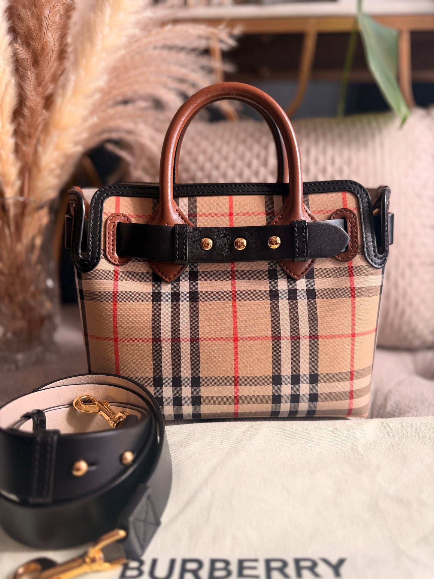 BURBERRY Mini Vintage Check Triple Stud Belt Bag