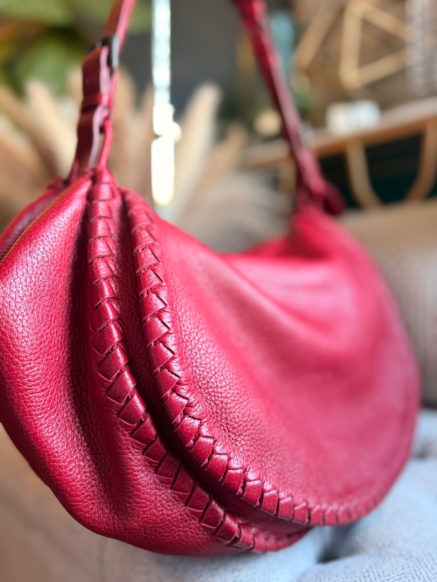 Bottega Veneta Red Cervo Leather Flap Bag