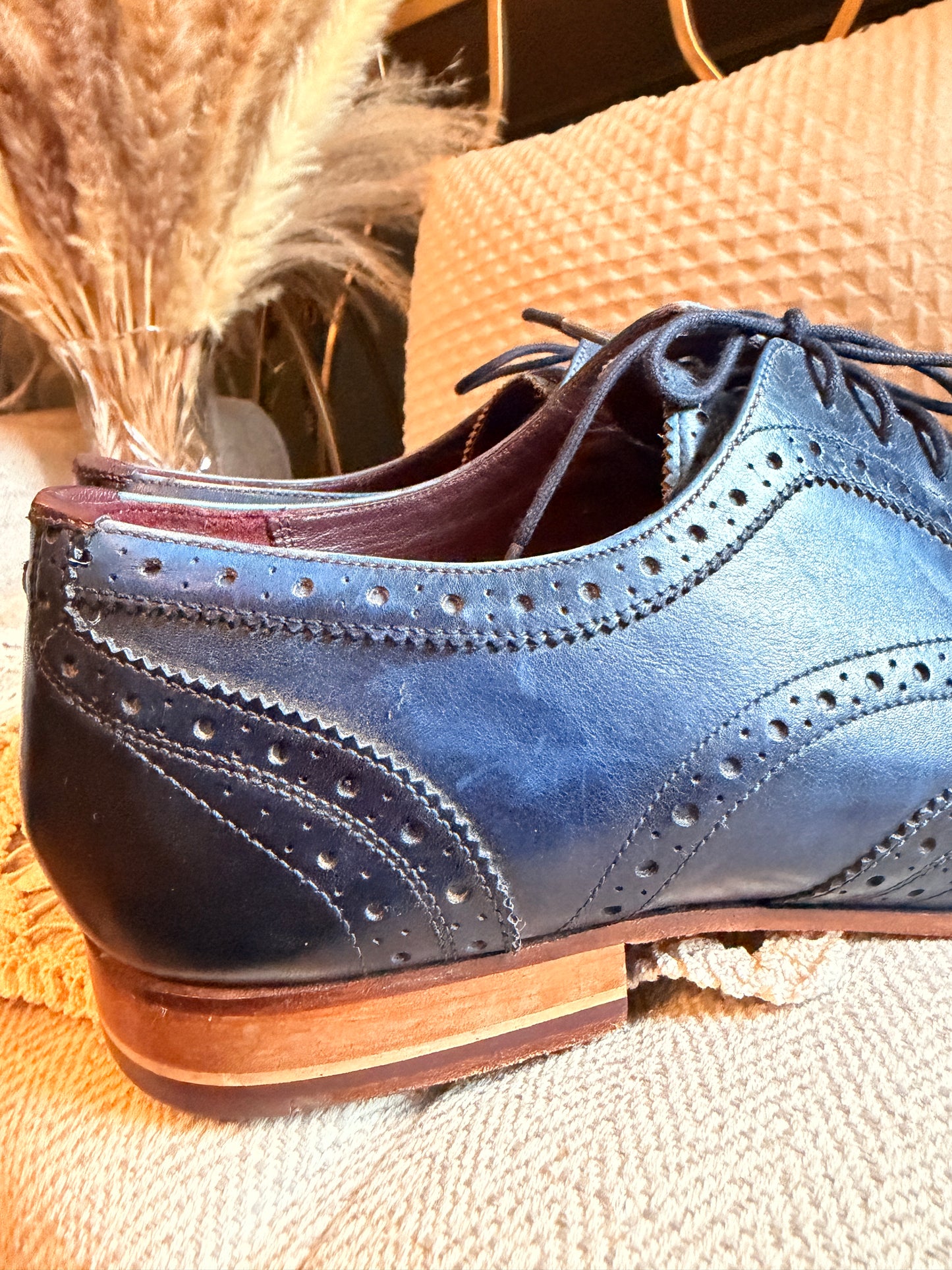 Ted Baker Gryene Men’s Navy Blue Leather Brogue Wingtip Derby Shoes EU 45 US 12