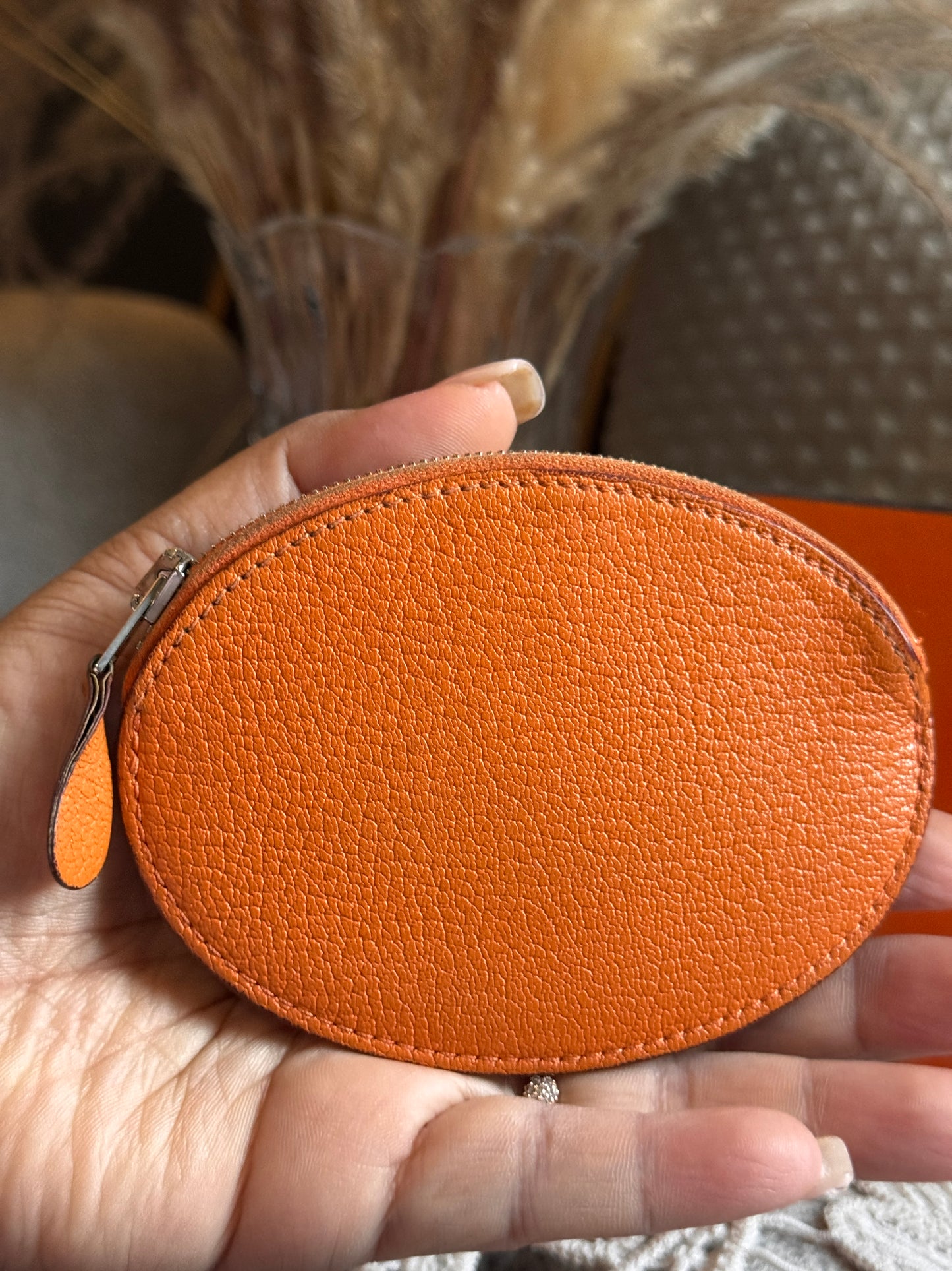 Hermès Orange Chèvre Mysore Coin Purse