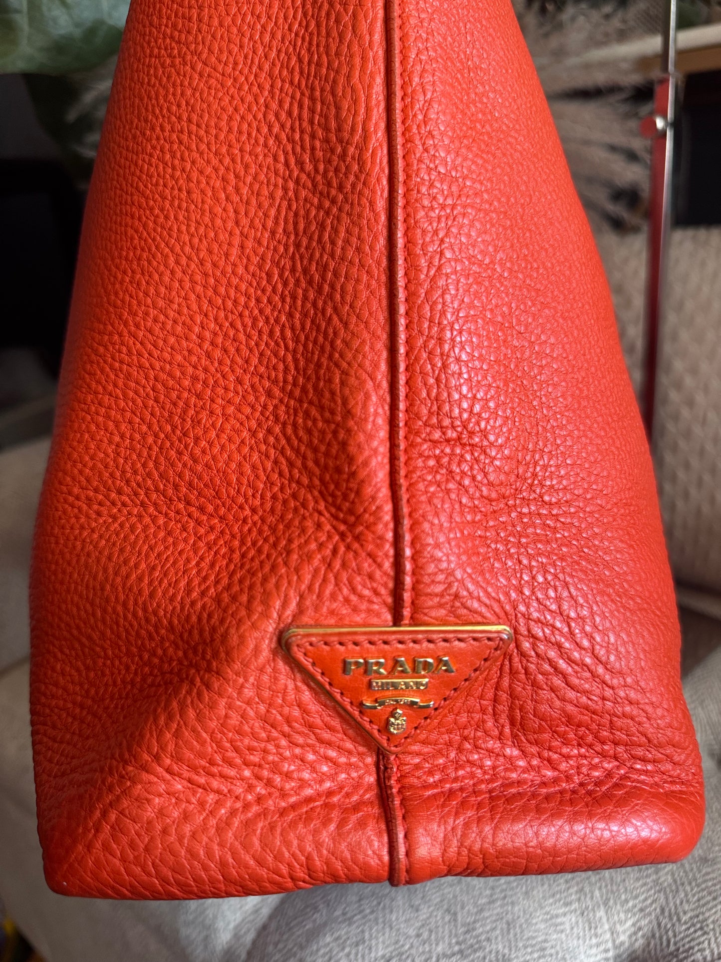 Prada Pebbled Leather Orange Tote