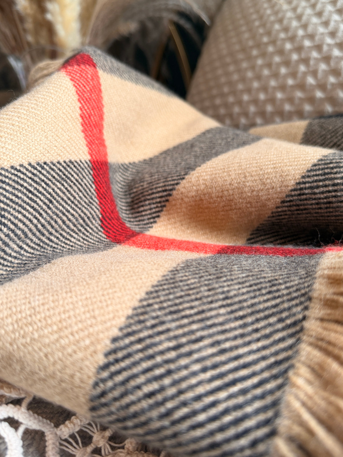 Burberry wool scarf half mega check fringe 230x25cm