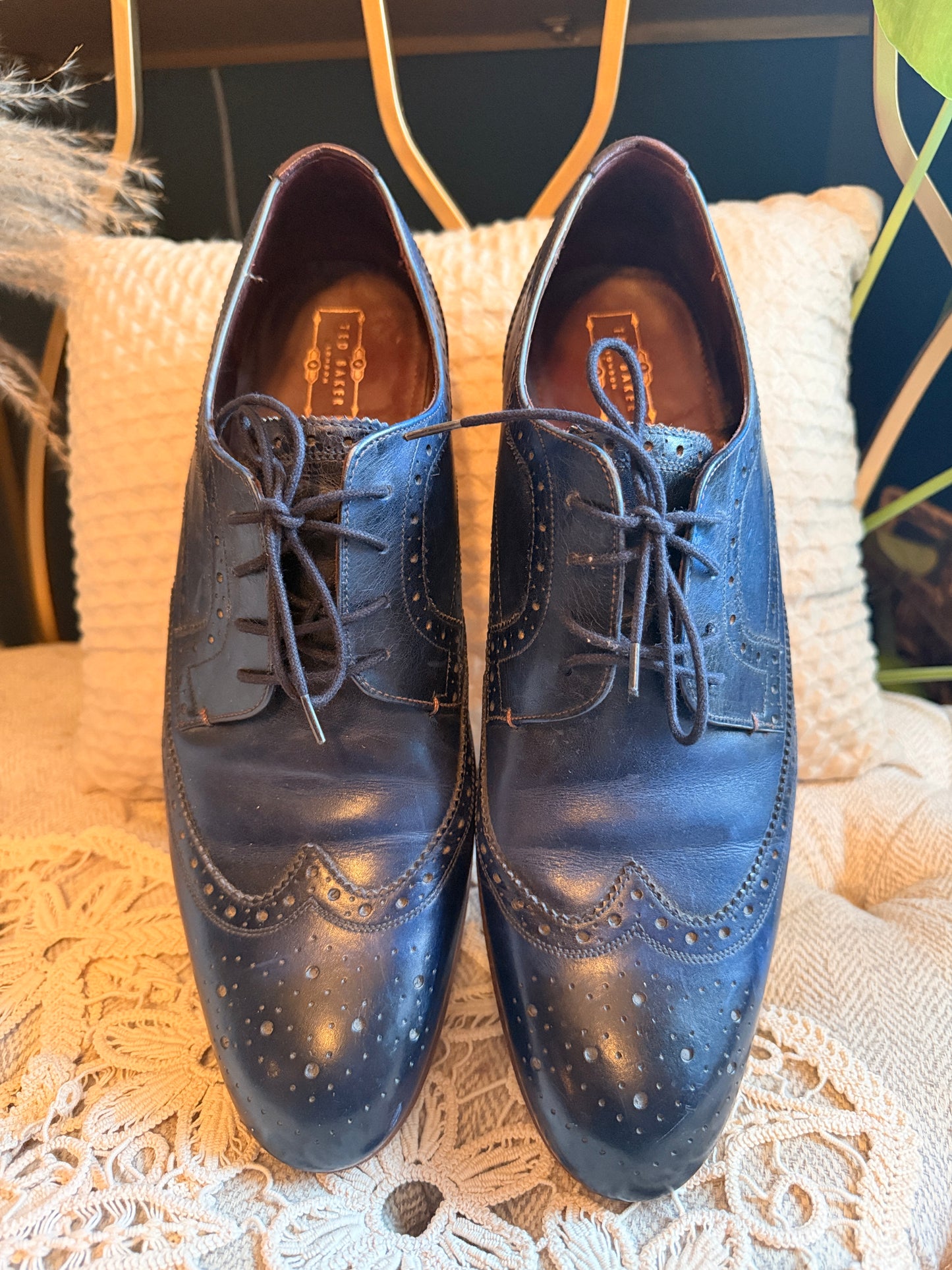Ted Baker Gryene Men’s Navy Blue Leather Brogue Wingtip Derby Shoes EU 45 US 12