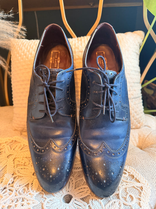 Ted Baker Gryene Men’s Navy Blue Leather Brogue Wingtip Derby Shoes EU 45 US 12