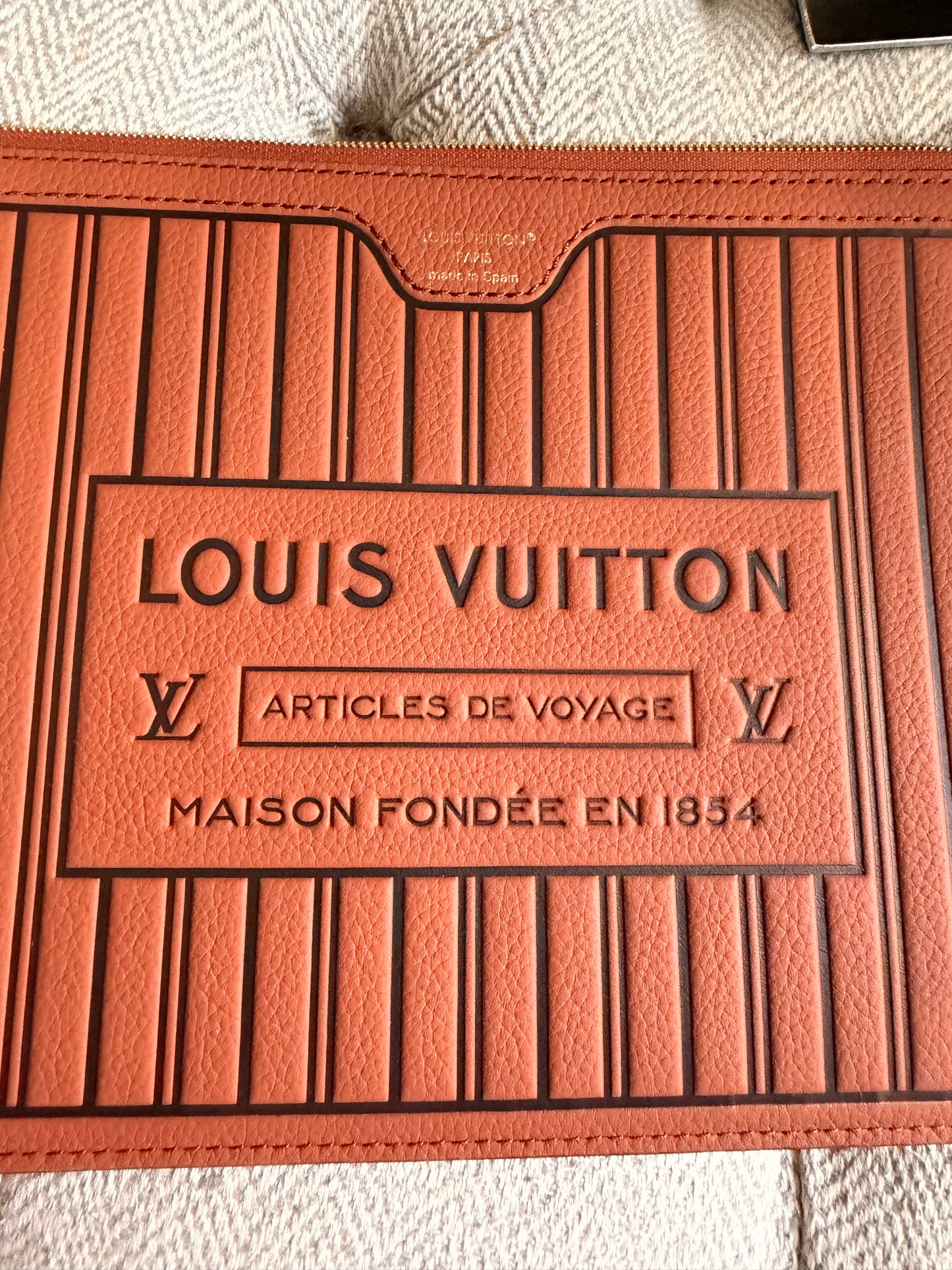 Louis Vuitton Calfskin Inside-Out Neverfull Pouch in Tan