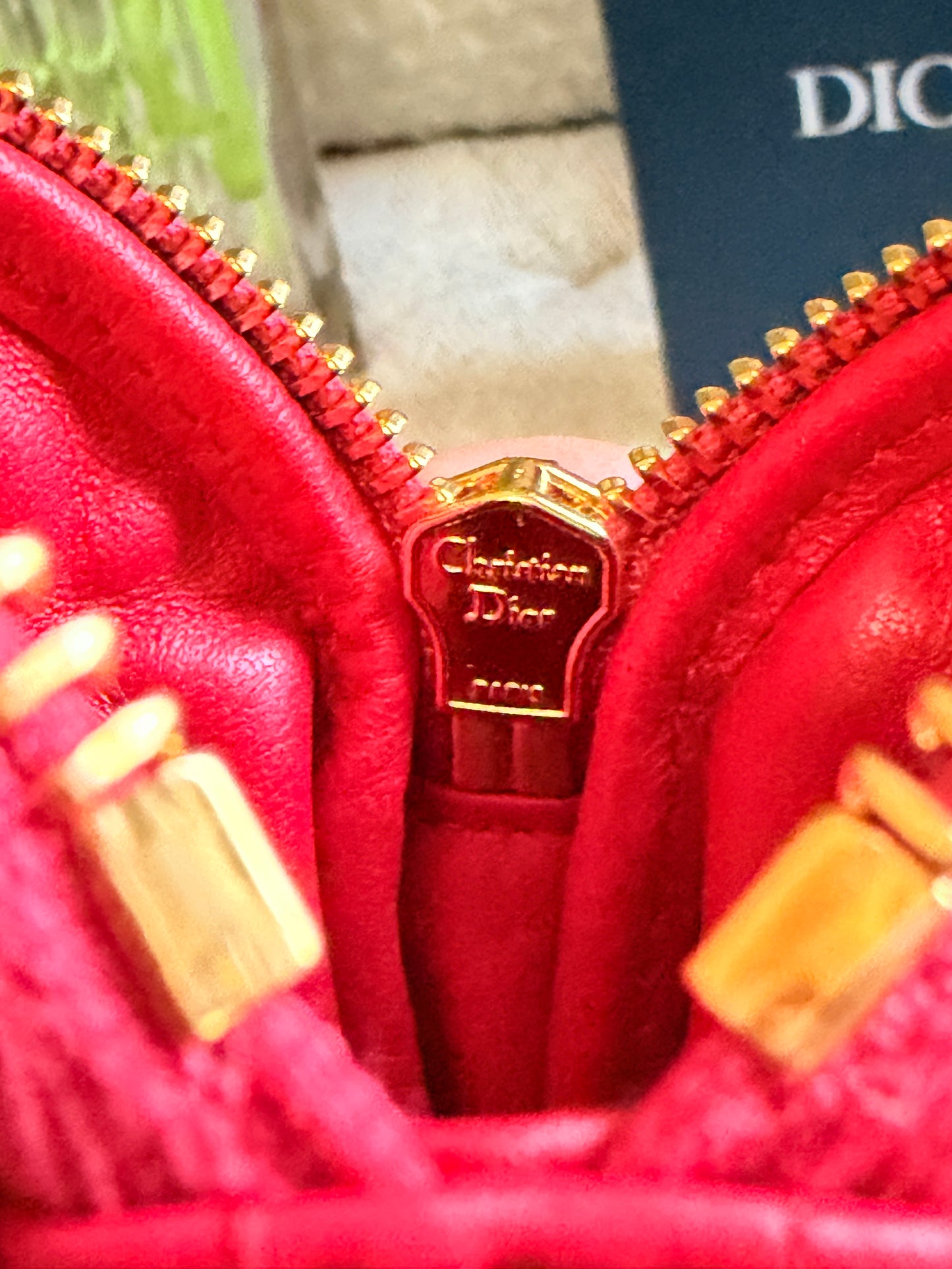 CHRISTIAN DIOR
Red Cannage Quilted Leather Mini Caro Coin Purse