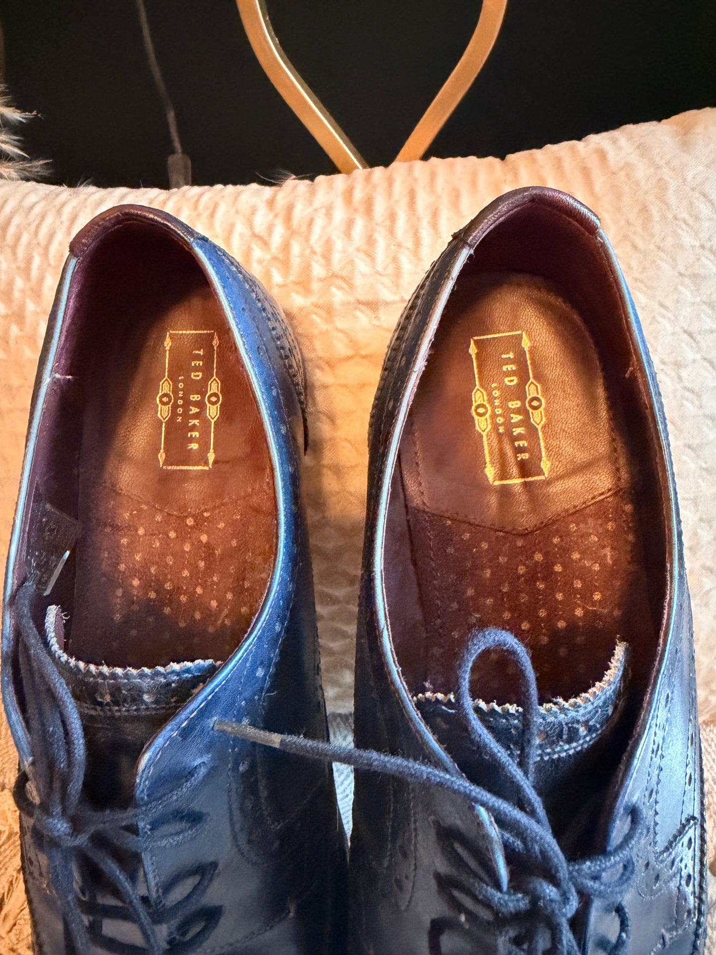 Ted Baker Gryene Men’s Navy Blue Leather Brogue Wingtip Derby Shoes EU 45 US 12