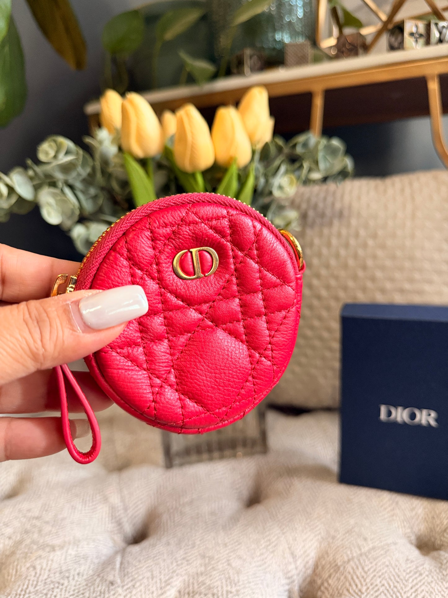 CHRISTIAN DIOR
Red Cannage Quilted Leather Mini Caro Coin Purse