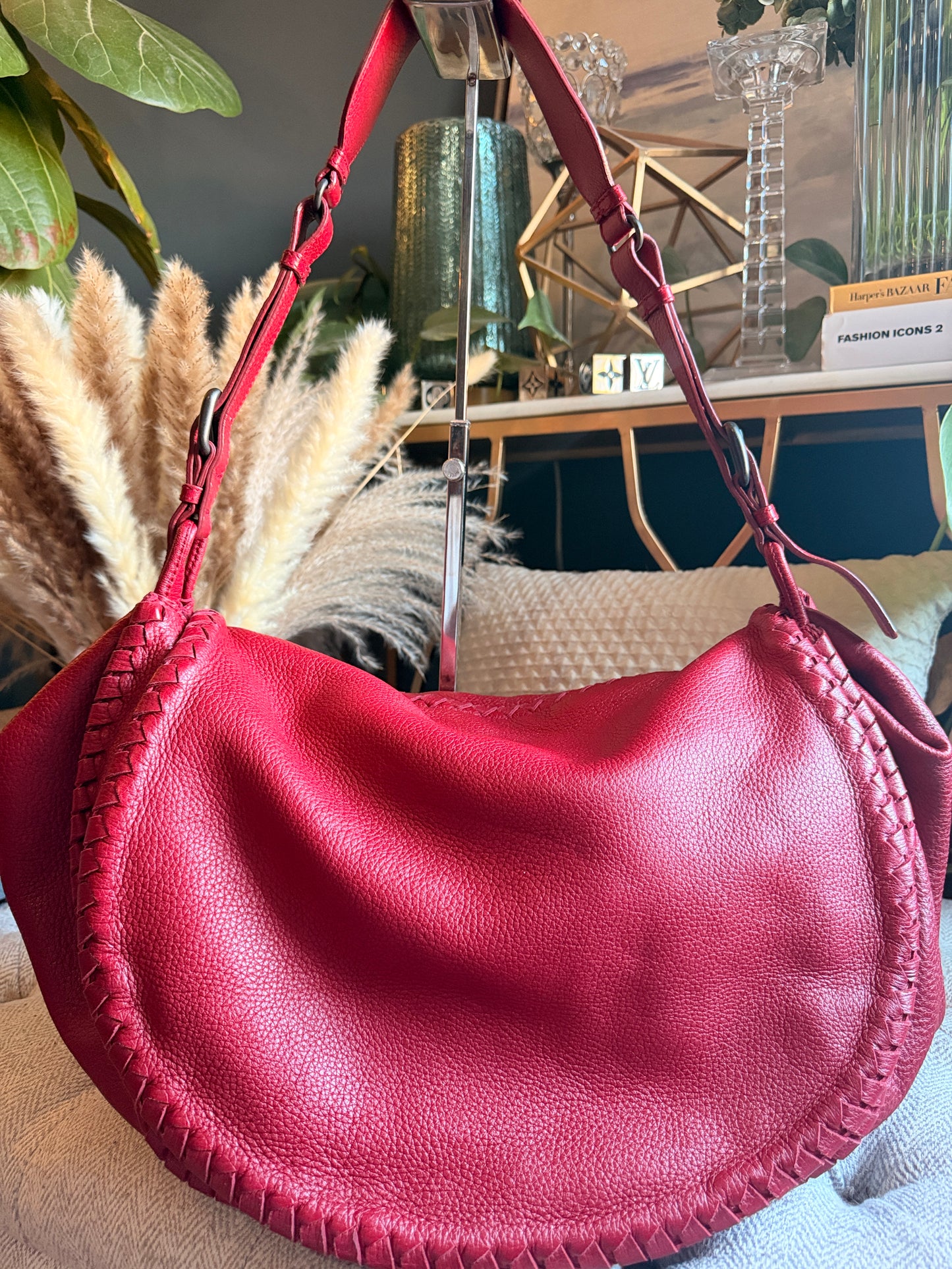 Bottega Veneta Red Cervo Leather Flap Bag