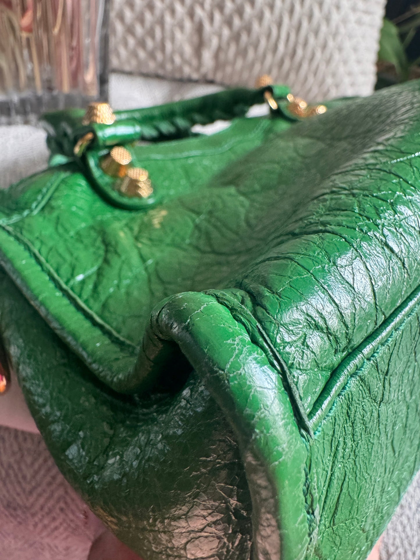 Balenciaga Mini City in Green with Gold Hardware