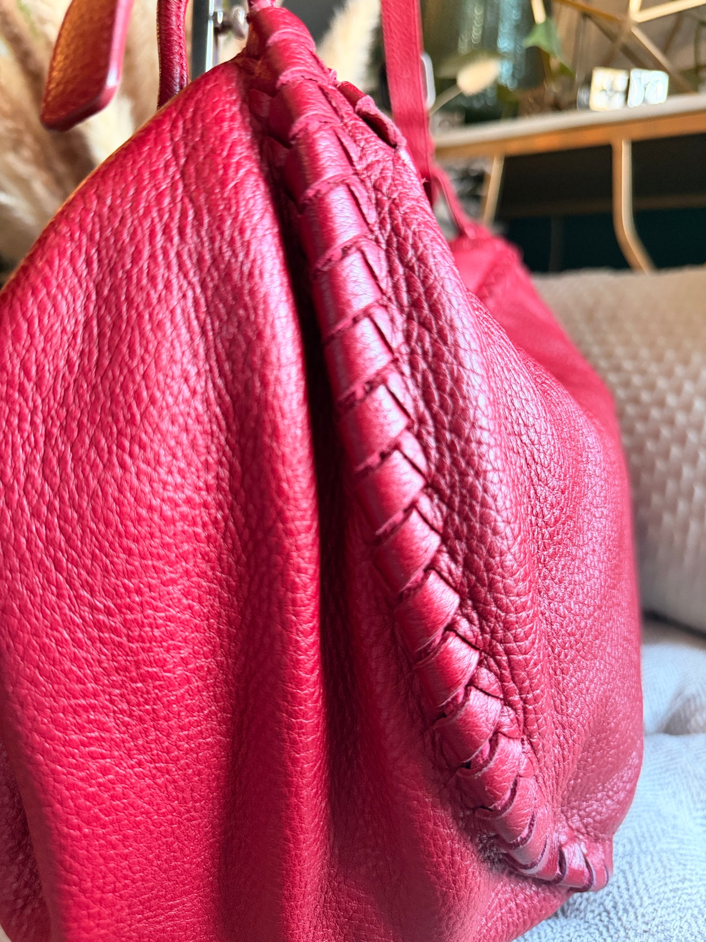 Bottega Veneta Red Cervo Leather Flap Bag