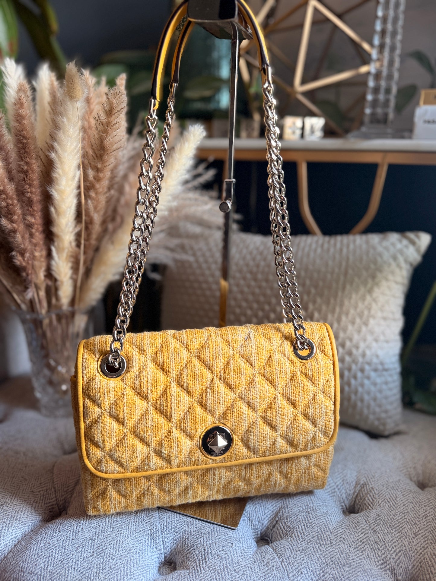 Kate Spade Quilted Chain-Handle Shoulder Bag in Mustard Yellow