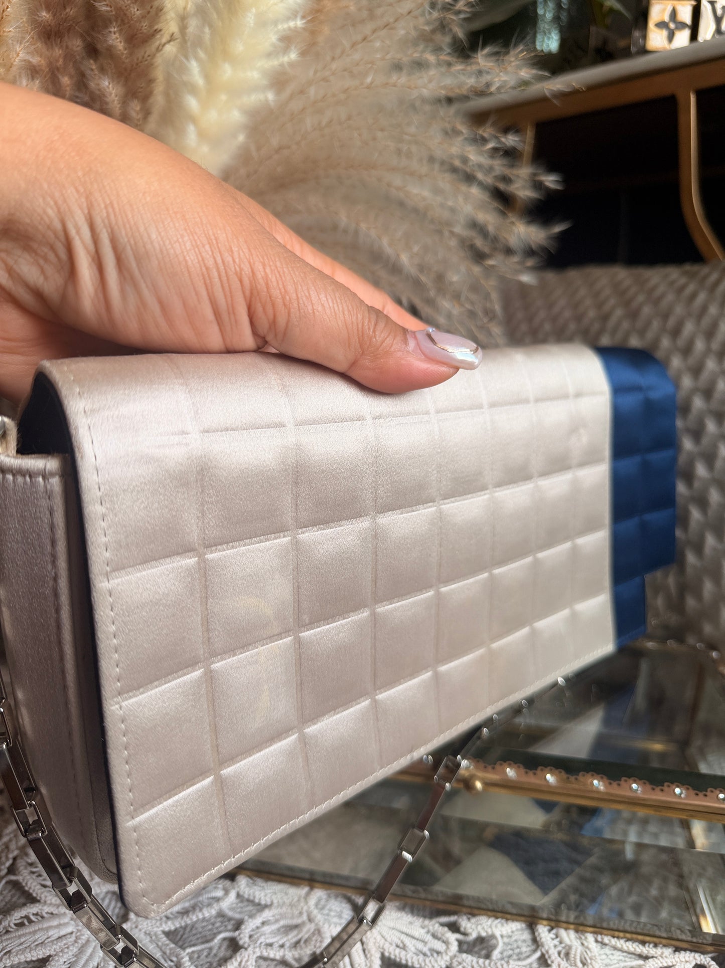 CHANEL Satin Chocolate Bar in Cream and Navy